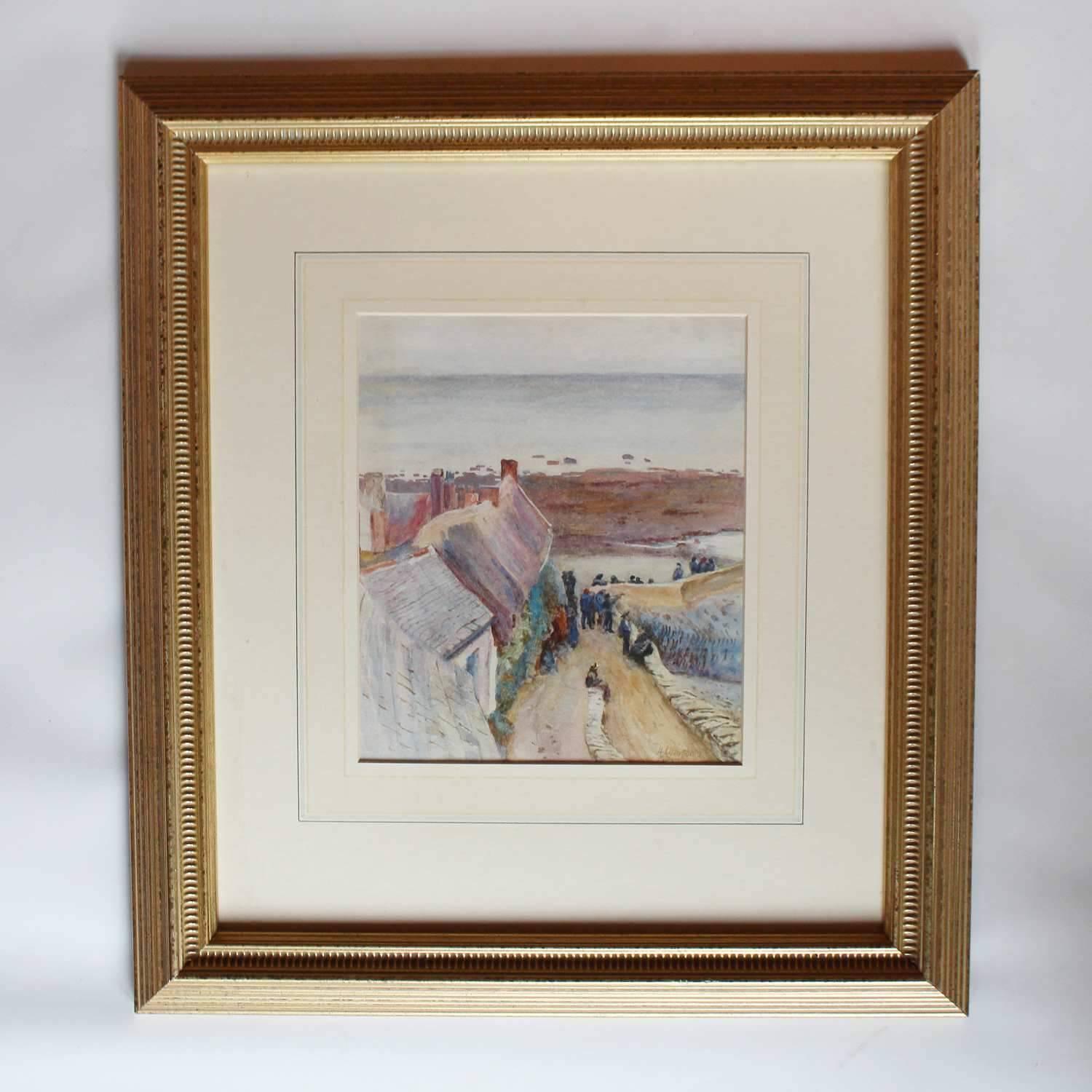 'Houses at Lynmouth', a watercolor on paper of a view in Lynmouth. Allingham was a renowned watercolor artist of the Victorian era, greatly admired by her contemporaries, including John Ruskin.

Artist: Helen Allingham RWS