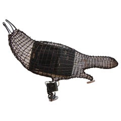 "TV Bird" Contemporary Wire Grackle Bird Sculptures with RCV Pocket TV