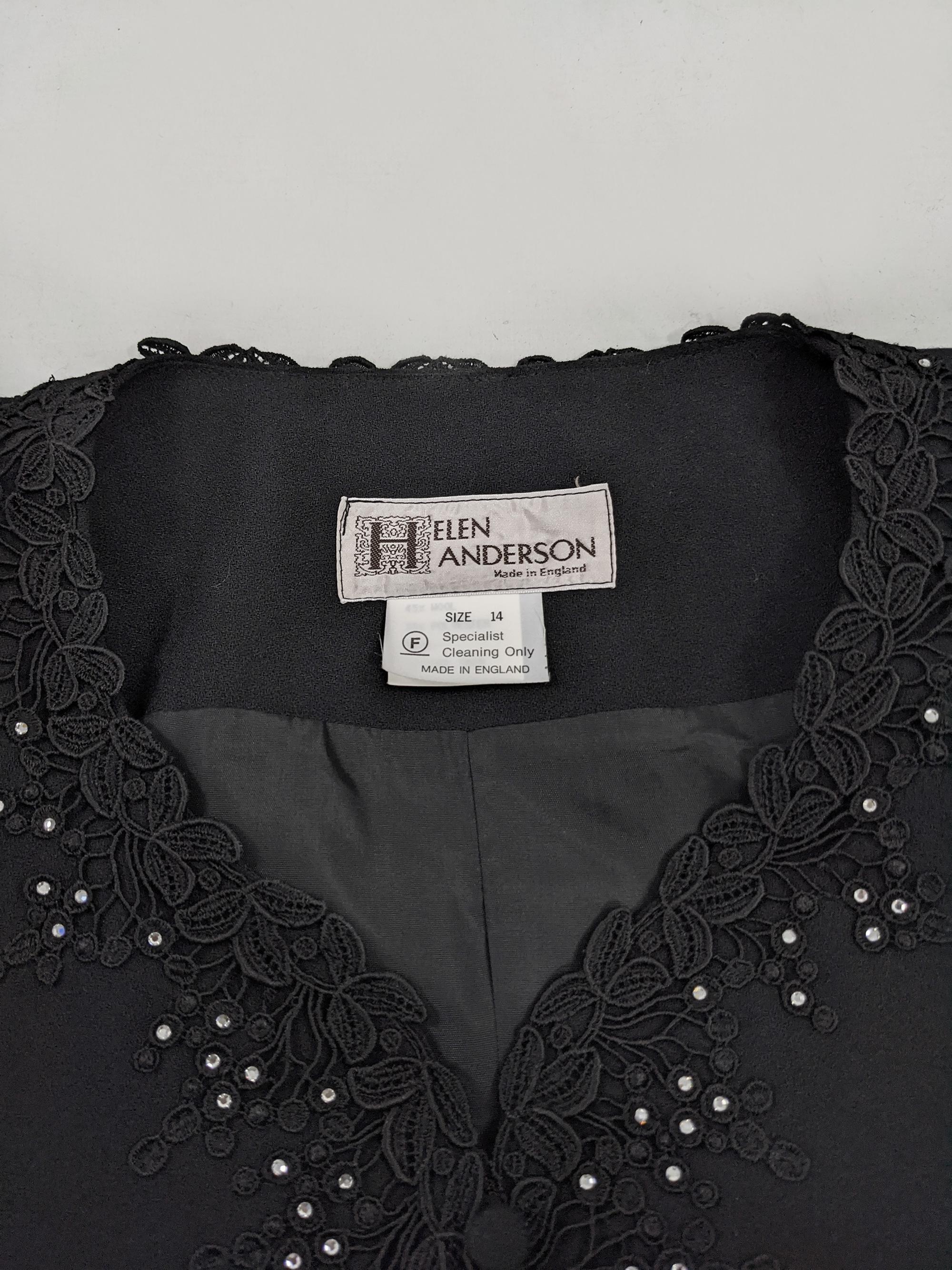 Helen Anderson Vintage 80s Black Crepe Shoulder Pads Tassel Blazer Jacket, 1980s 3