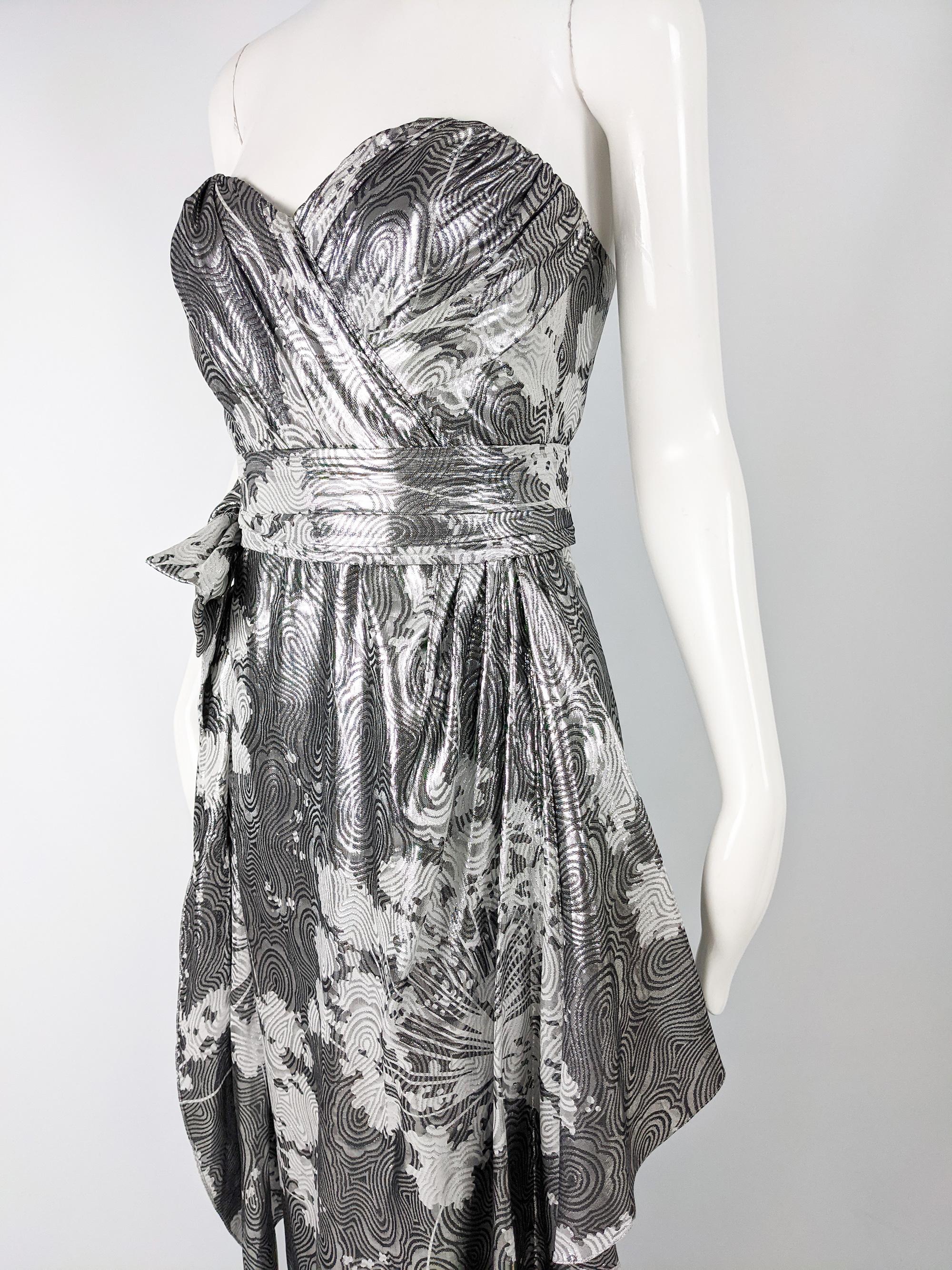 Helen Anderson Vintage Silver Strapless Silk Lamé Evening Gown, 1980s In Excellent Condition In Doncaster, South Yorkshire