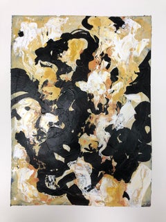 Abstract 62 - Abstract Expressionist Mixed Media (Black + White + Yellow + Gold)