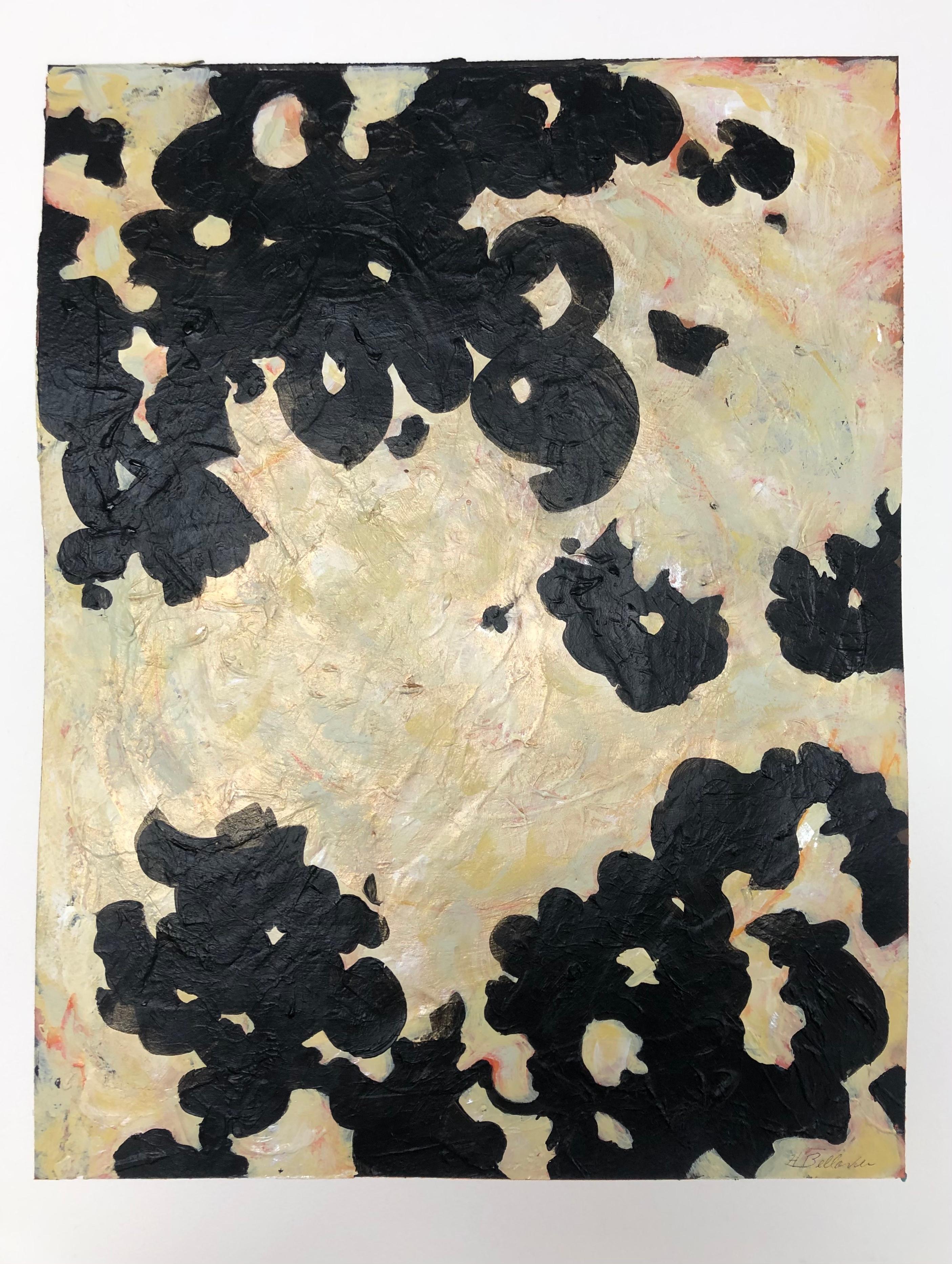 Helen Bellaver Landscape Painting - Abstract 64 - Abstract Expressionist Mixed Media (Black + Yellow + Cream)