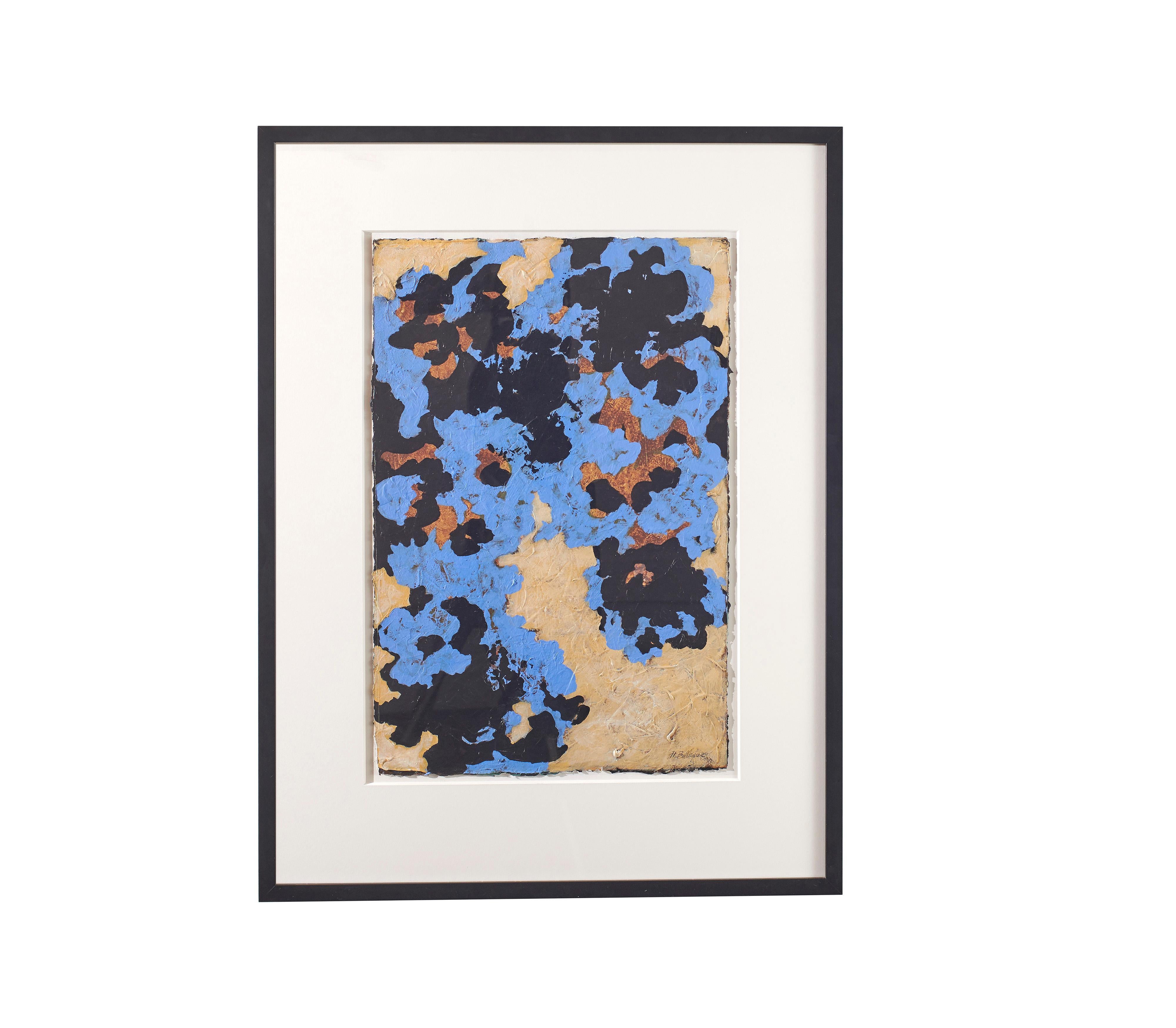 Helen Bellaver Abstract Painting - Blue Violet - Abstract Expressionist Mixed Media (Blue + Black + Sienna + Cream)