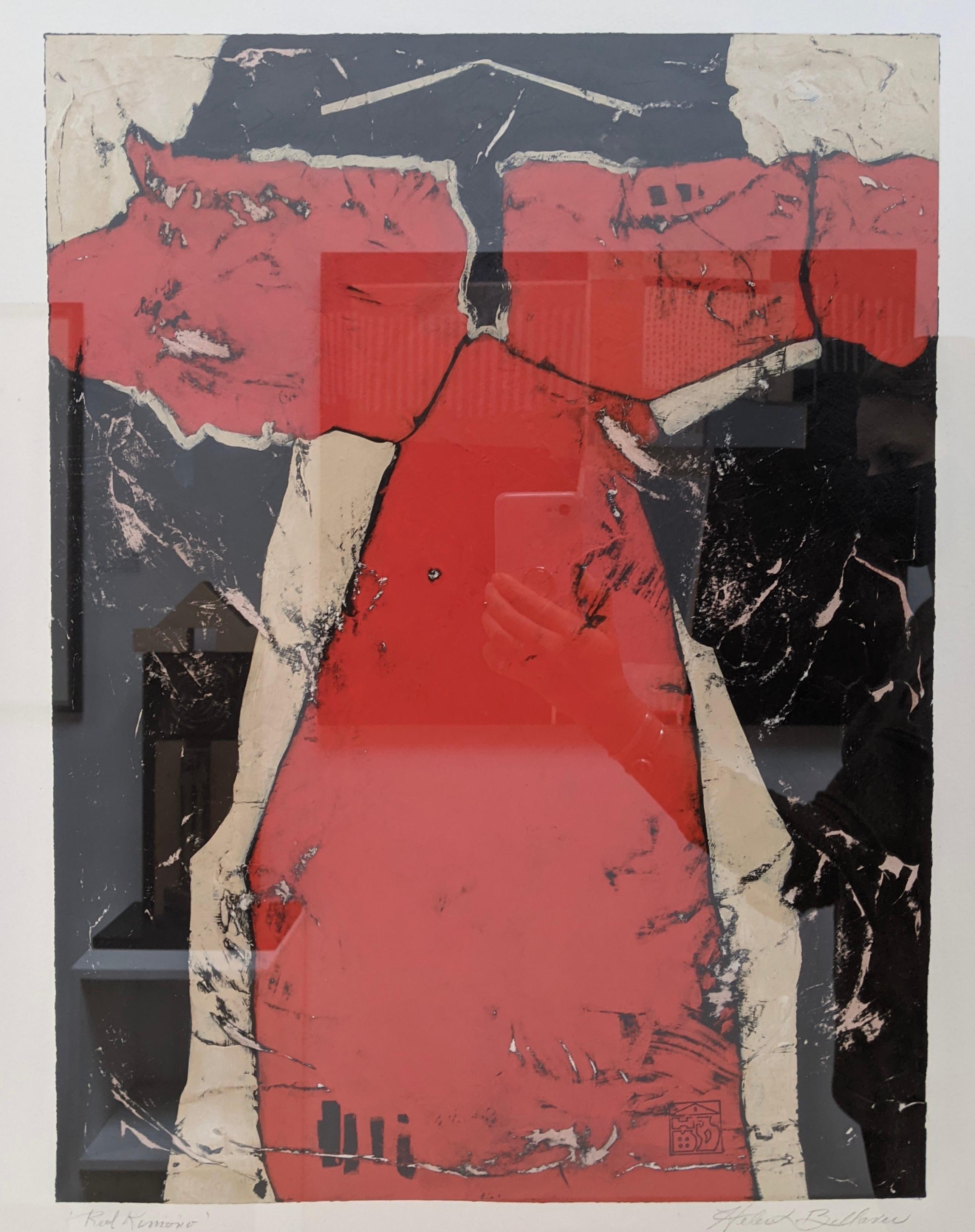 Red Kimono- Abstract Expressionist Kimono Painting - Mixed Media Art by Helen Bellaver