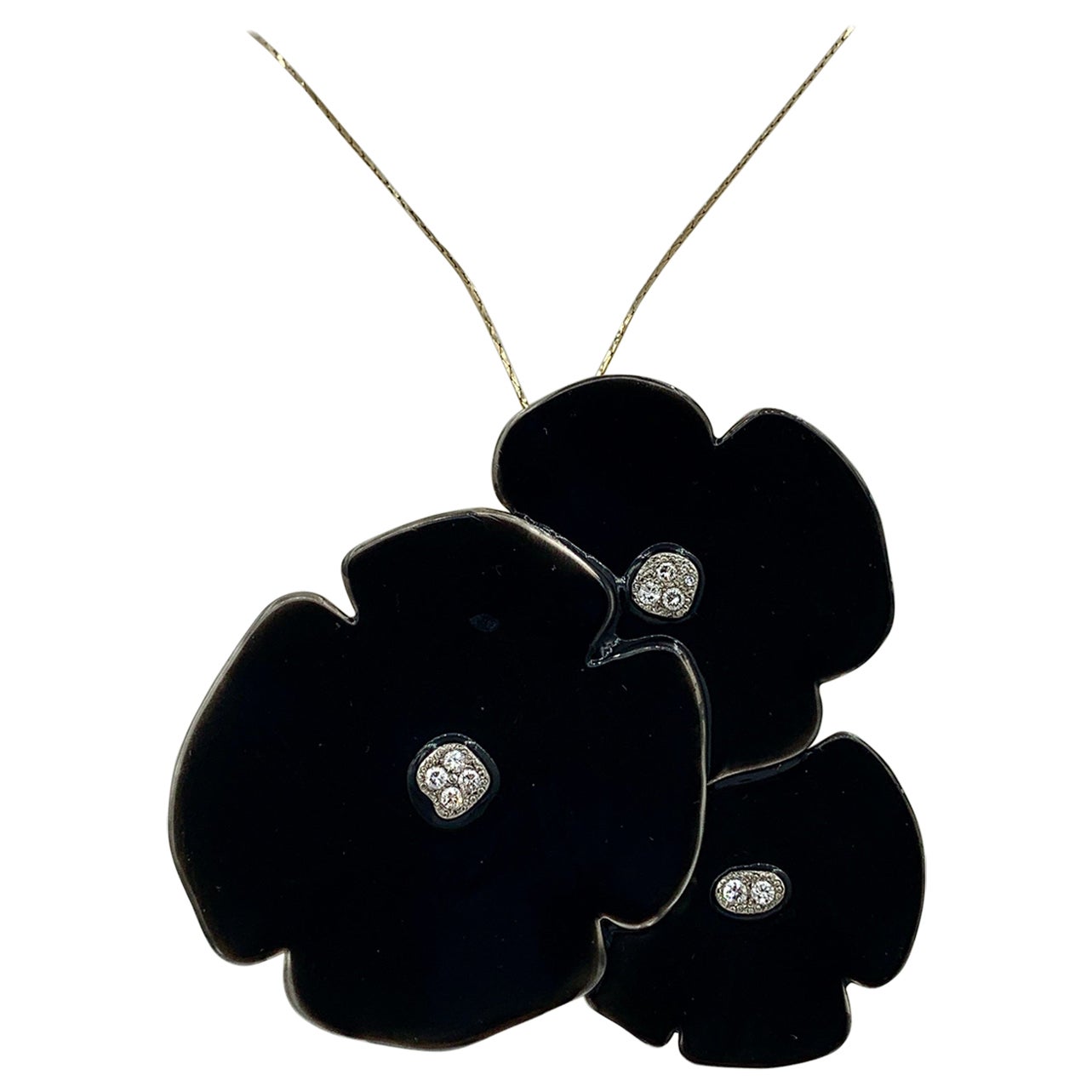 Helen Blythe-Hart Diamant-Blumenanhänger-Brosche mit Mohnblumen-Anhänger 14 Karat Gold im Angebot