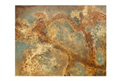 03 - French Artist large Painting Colors Blue Pale Brown Beige Sand Yellow