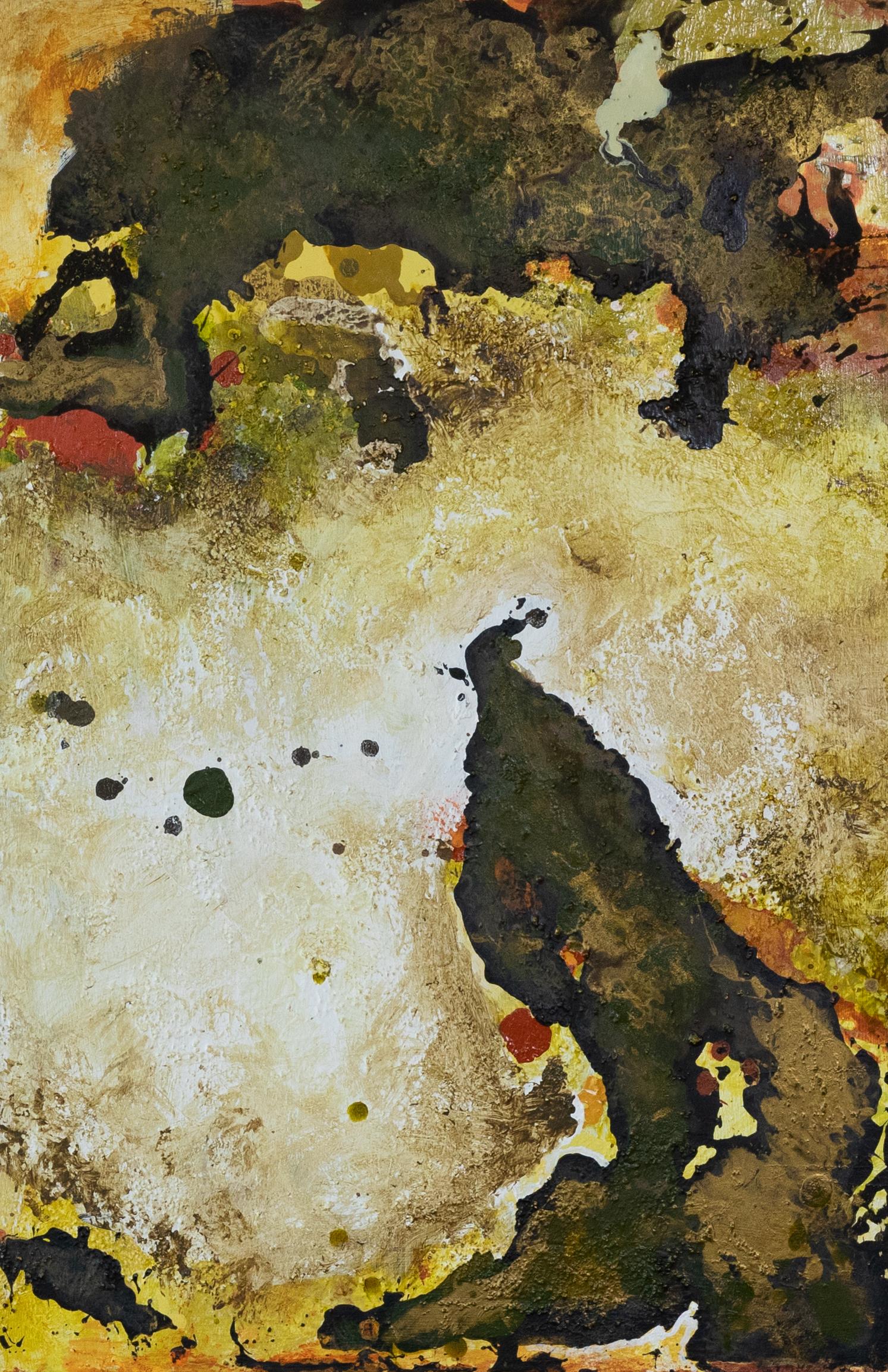 Französisches Künstler großes Triptychon Gemälde in Blau, Blassbraun, Beige und Gelb (Abstrakt), Painting, von Helen Cohen Carricaburu