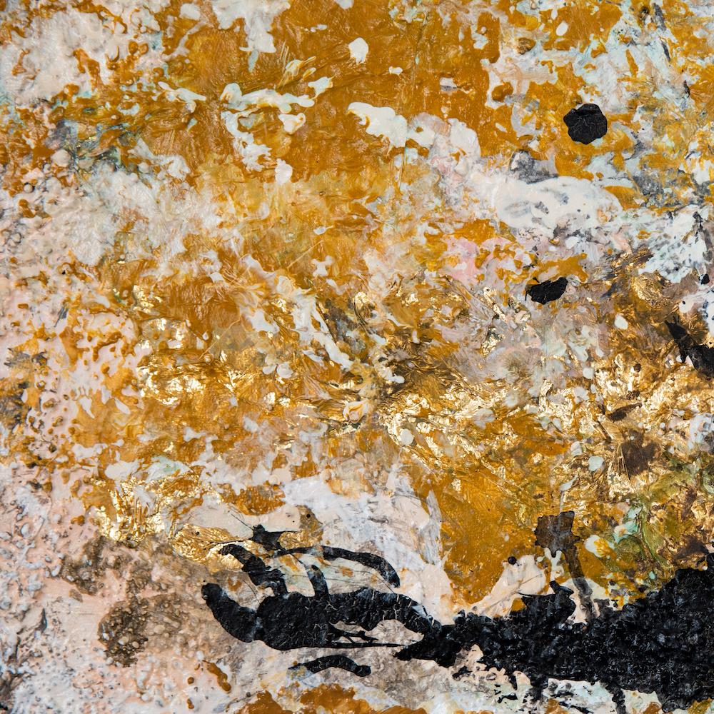 33 - Artista francés gran pintura Colores Marrón pálido Beige Amarillo Verde - Painting Abstracto de Helen Cohen Carricaburu