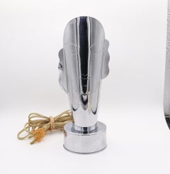 HELEN DRYDEN 1935 Lámpara Art Decó de Sobremesa Estilizada Máscara En Acero Cromado