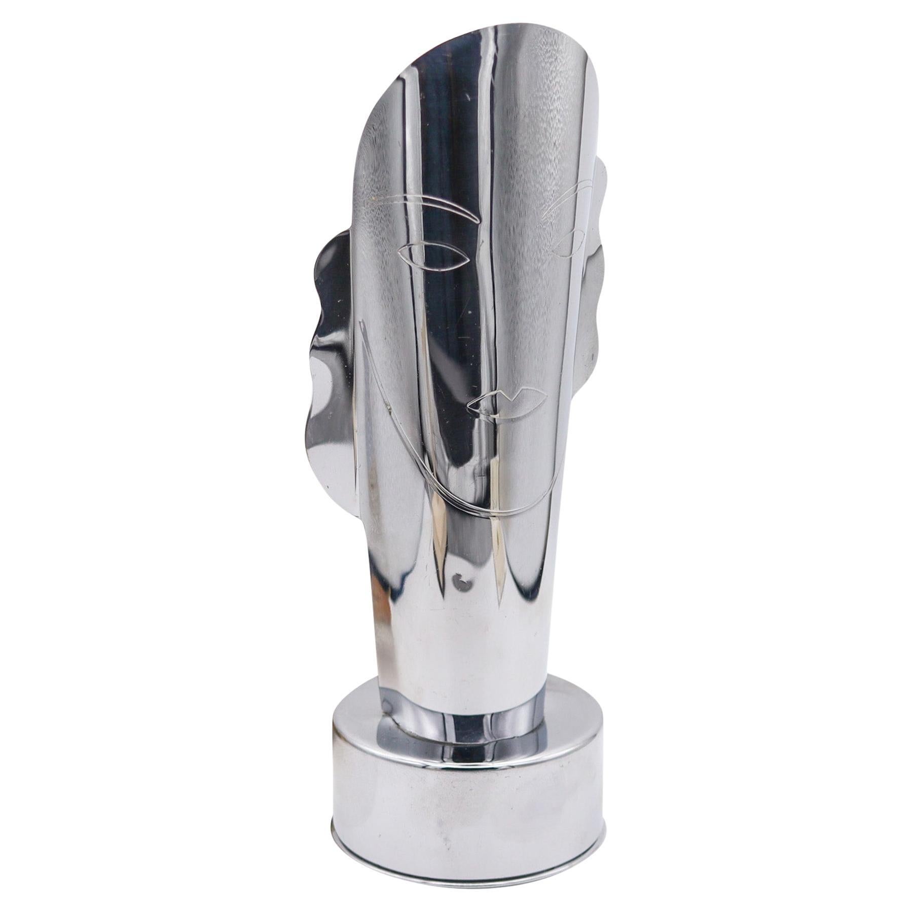 HELEN DRYDEN 1935 Art Deco Stylized Table Desk Masque Lamp In Chromed Steel