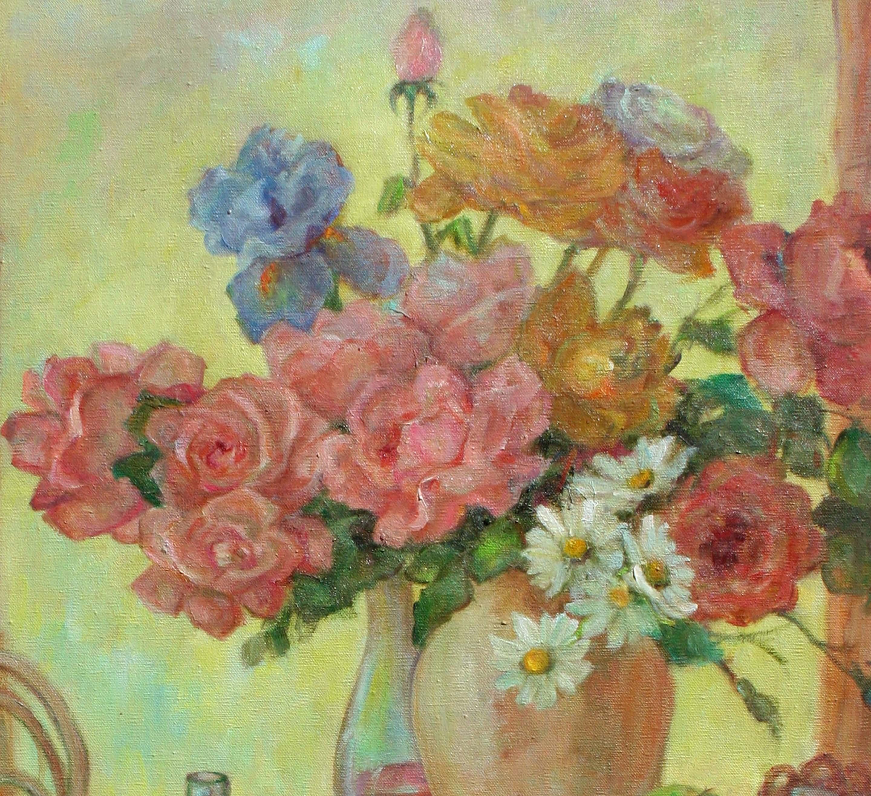 Nature morte au centre d'une pièce florale du milieu du siècle - Impressionnisme américain Painting par Helen Enoch Gleiforst