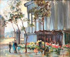 "La Madeleine", quadro impressionista di strada parigina, dipinto a olio su tela con cornice