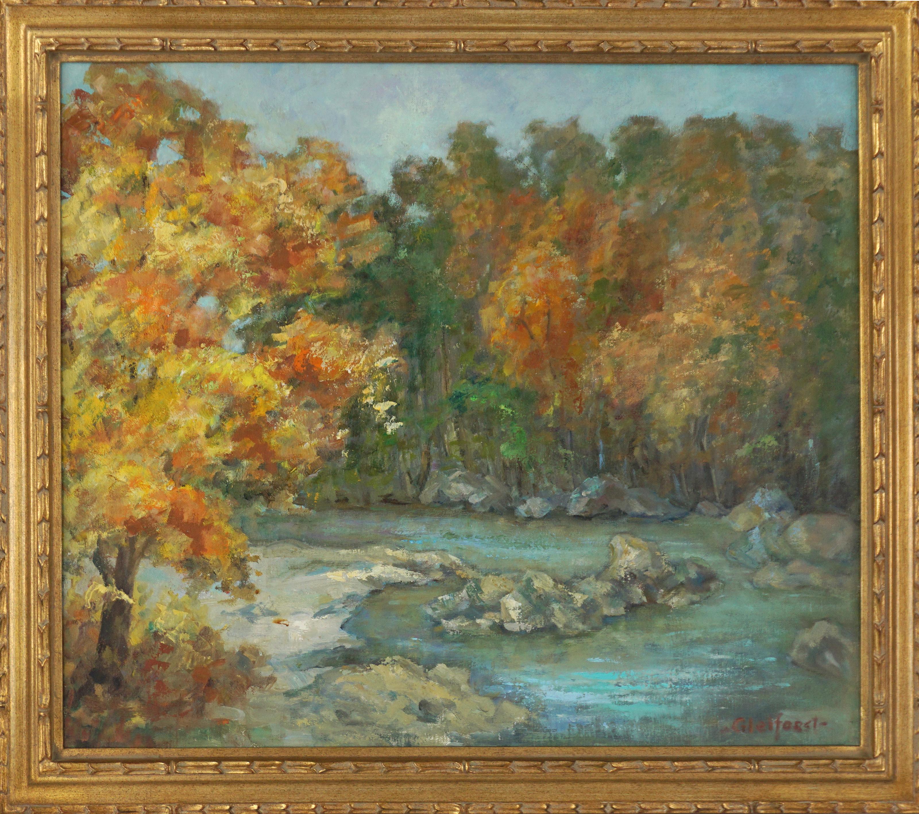 Helen Enoch Gleiforst Landscape Painting - Mid Century Autumn Stream Landscape