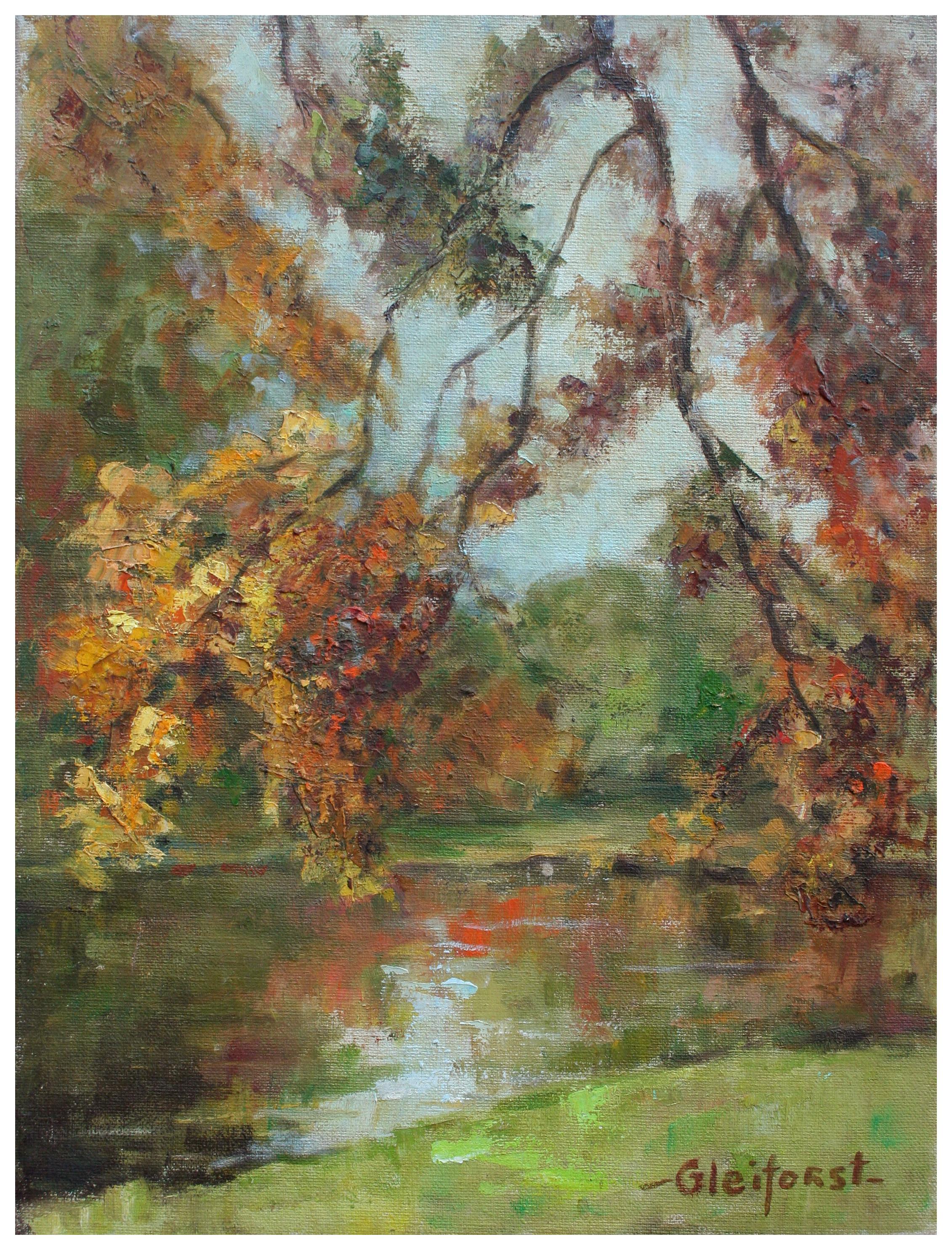 Helen Enoch Gleiforst Landscape Painting - Mid Century Autumn Trees Landscape