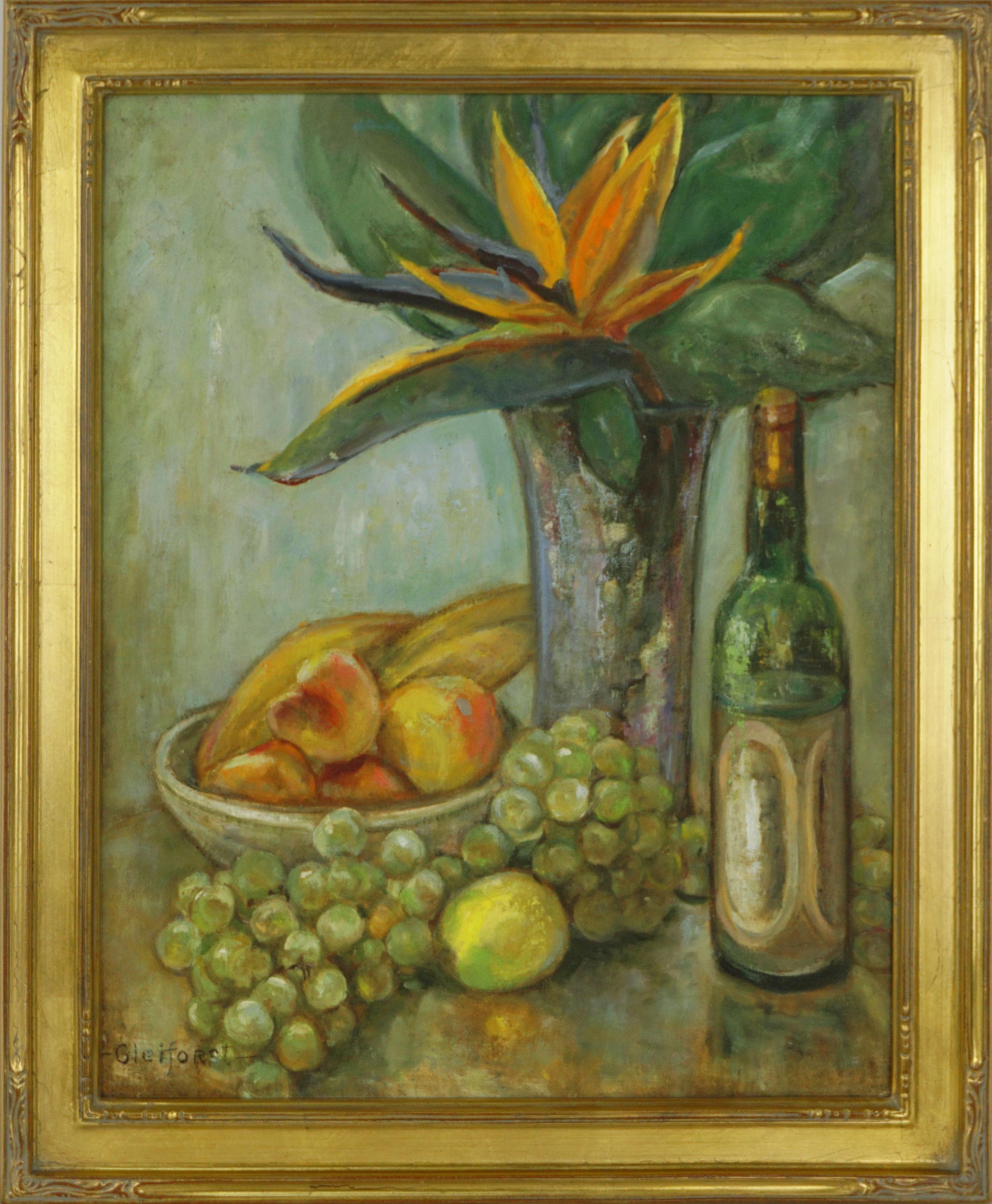 Helen Enoch Gleiforst Still-Life Painting - Mid Century Bird of Paradise with Fruit Still-Life