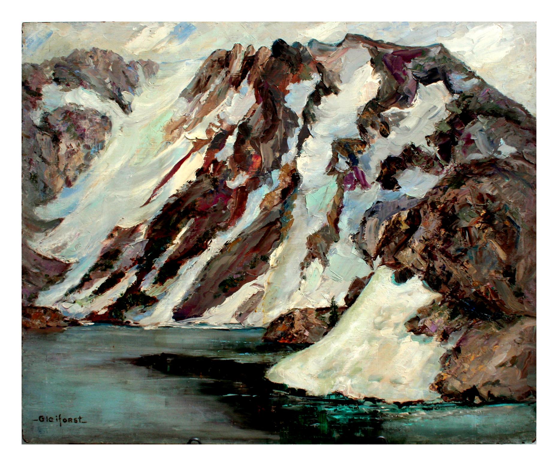 Paysage de lac de la haute Sierra Mountain du milieu du siècle dernier - Gris Landscape Painting par Helen Enoch Gleiforst