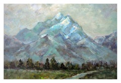 Mid Century Mountains Landscape, Oil on Canvas, 12x16