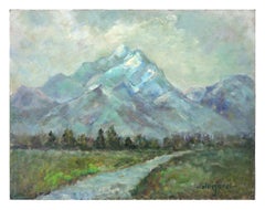 Mid Century Mountains Landscape, Oil on Canvas, 12x16