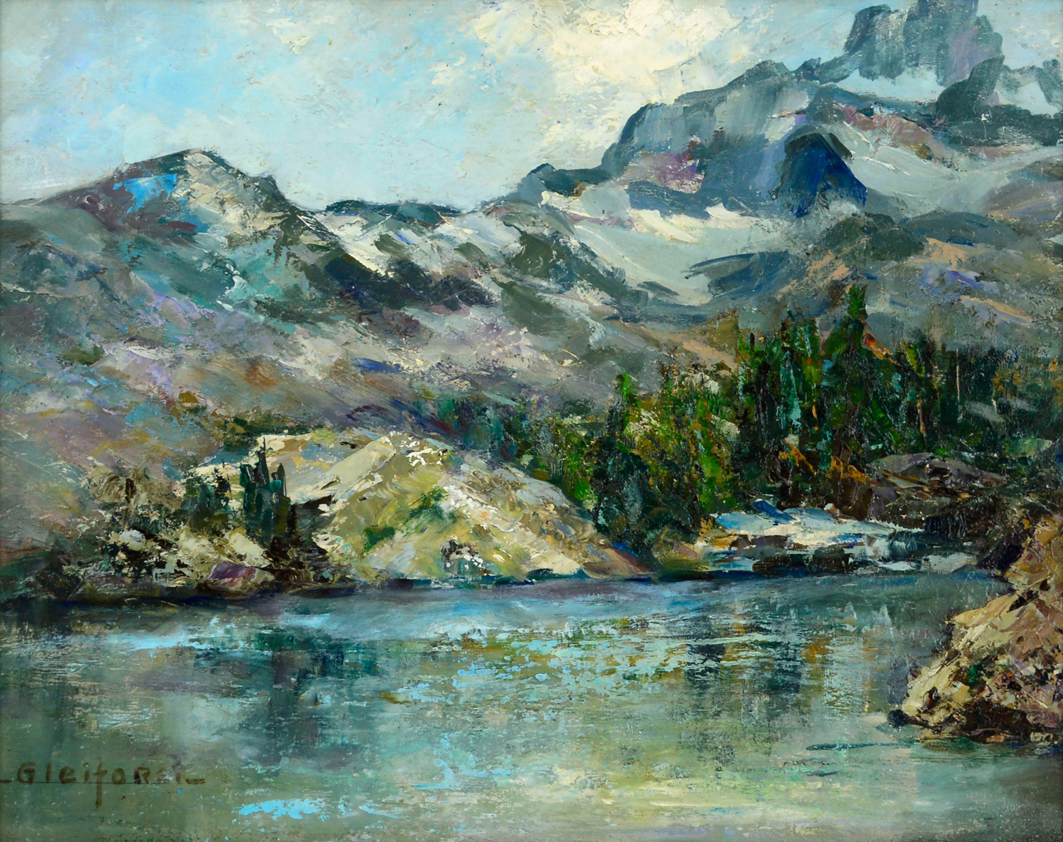 Mid Century Yosemite Mountain Peak Landscape - Painting by Helen Enoch Gleiforst