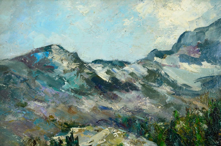 Mid Century Yosemite Mountain Peak Landscape - Brown Landscape Painting by Helen Enoch Gleiforst