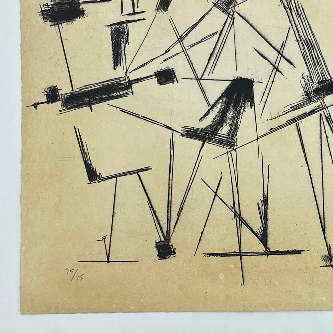 Helen Escobedo Mexican woman 2004 original engraving signed musicians abstract - Contemporary Print by Helen ESCOBEDO