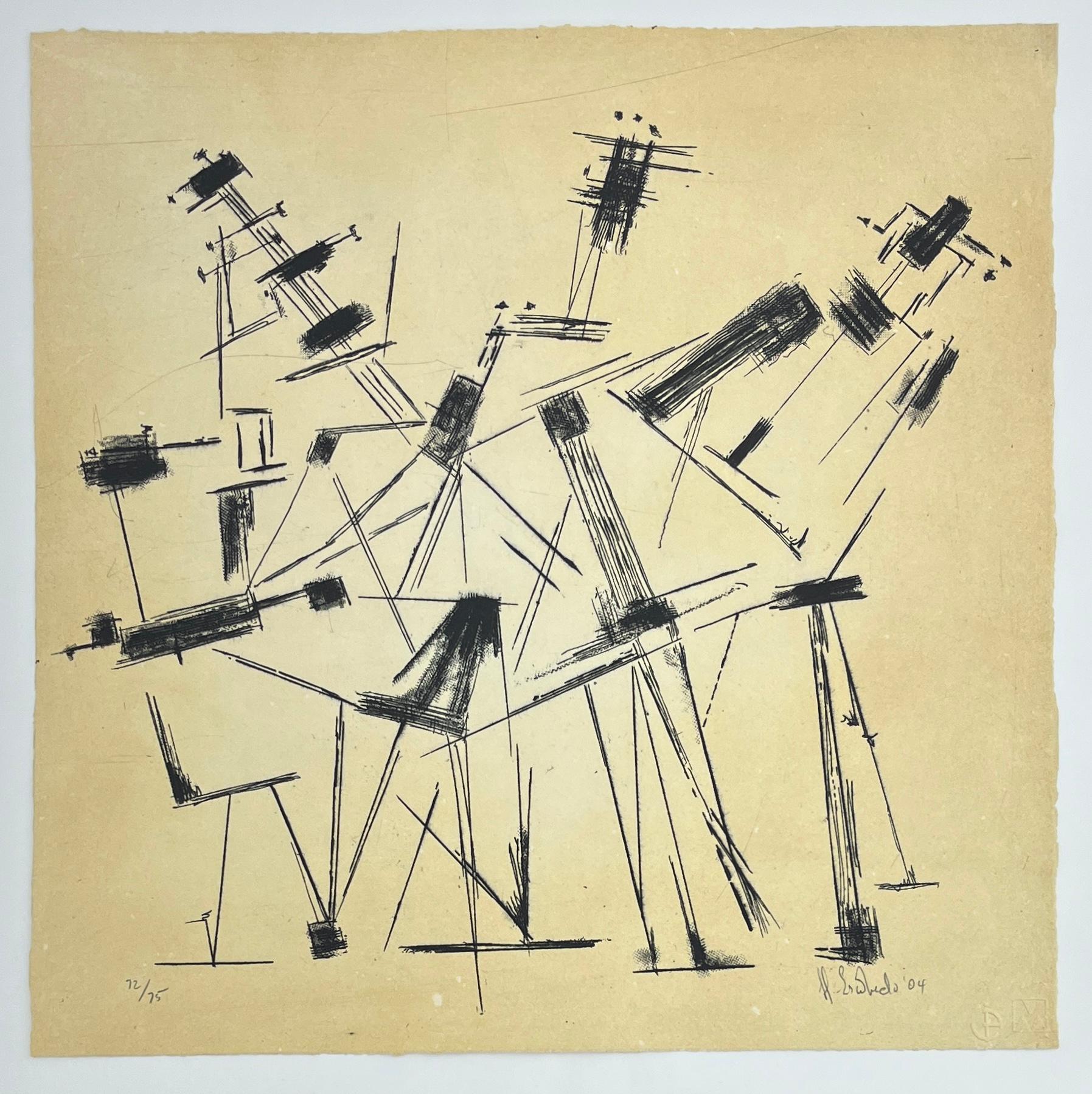 Abstract Print Helen ESCOBEDO - Helen Escobedo, artiste mexicaine, gravure originale signée musiciens abstraite