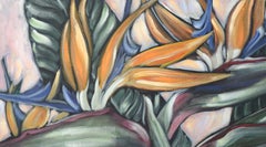 Modernist Tropical Birds of Paradise Still Life Painting