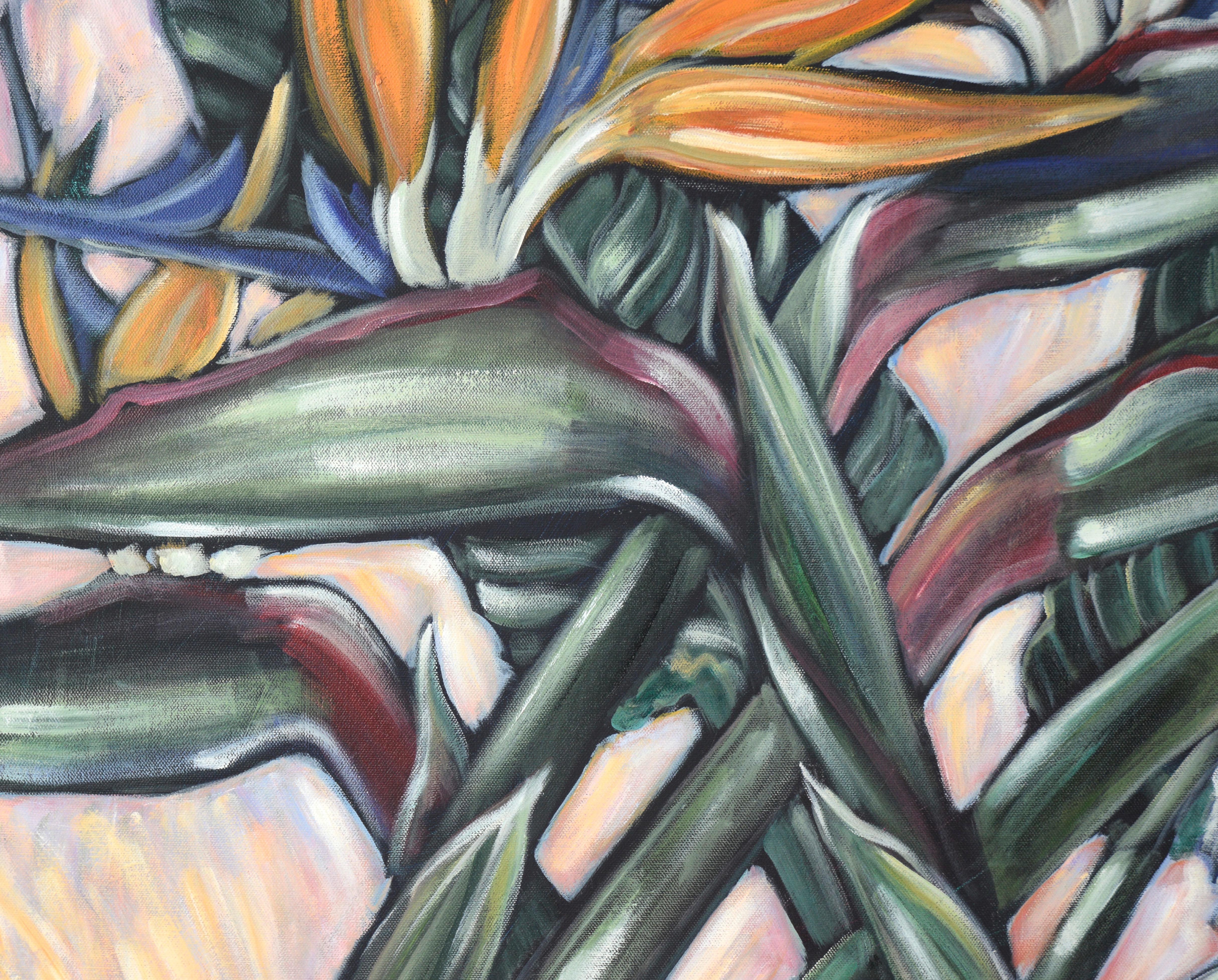 Modernist Tropical Birds of Paradise Still Life Painting For Sale 3