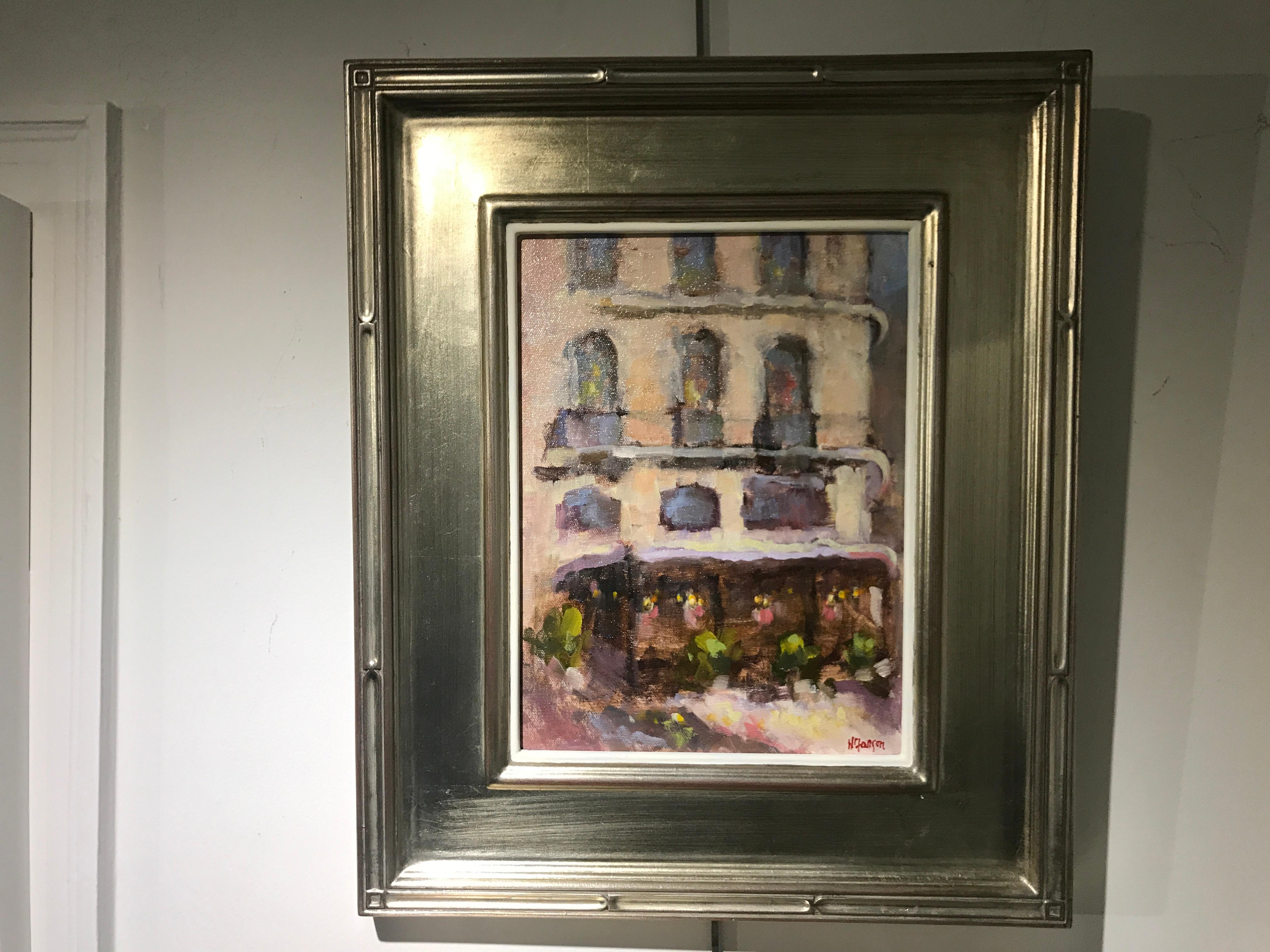 Lights in the Cafe by Helen Farson, Framed Impressionist Oil on Linen Painting 1