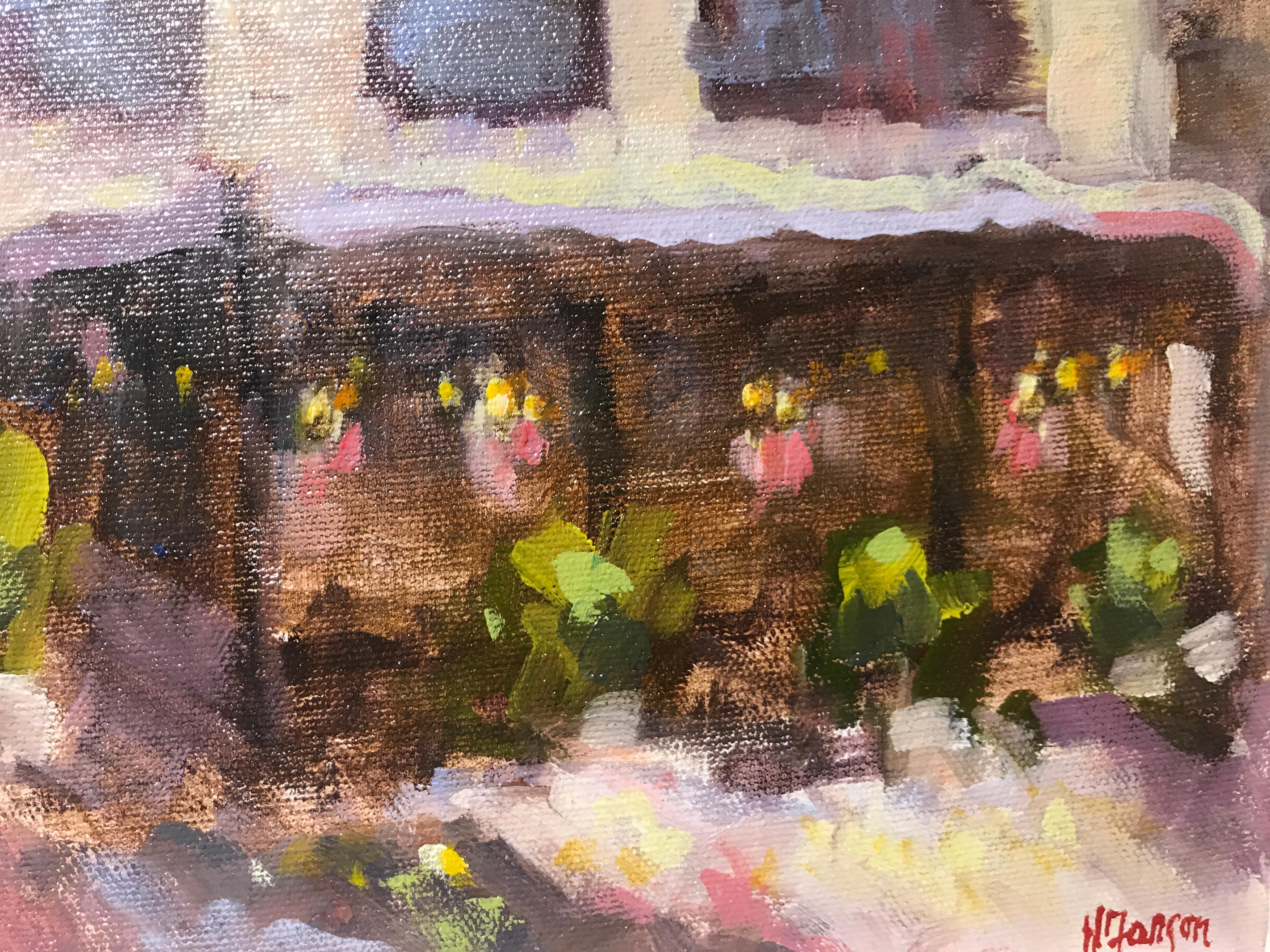 Lights in the Cafe by Helen Farson, Framed Impressionist Oil on Linen Painting 4