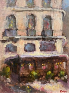 Lights in the Cafe by Helen Farson, Framed Impressionist Oil on Linen Painting
