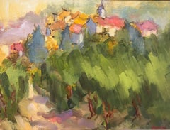 Village du Vignoble, Petite Oil on Linen Board Provence Landscape Painting