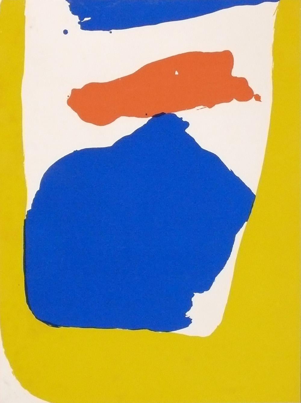 Colorful Abstract Lithograph, by Helen Frankenthaler, American, circa 1960s. It has been recently professionally framed in a clean lined white lacquer wood frame under UV resistant glass.