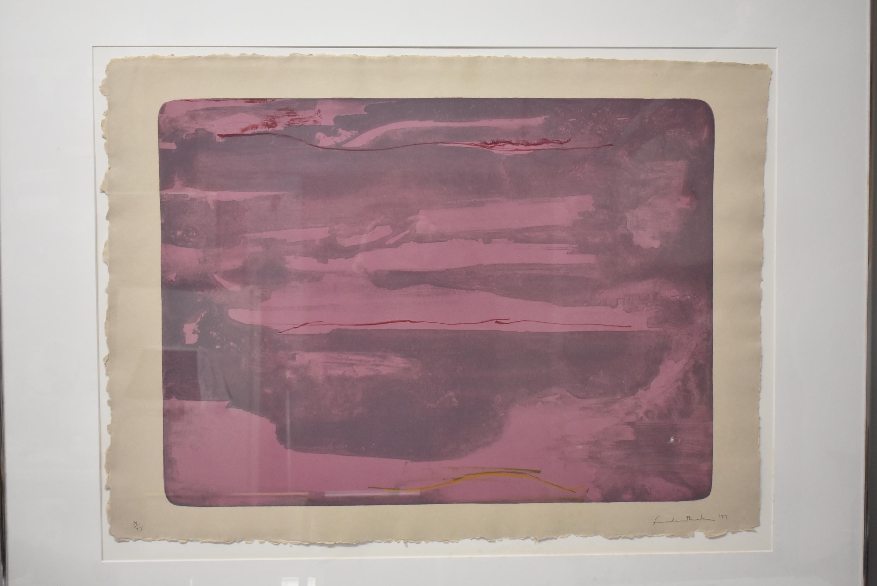 Helen Frankenthaler (1928-2011) 
Litografia a sei colori, Dream Walk, 1977. Numero 39 di un'edizione di 47, matita in basso a sinistra. Firmato e datato 1977 a matita nell'angolo in basso a destra. Simbolo in rilievo nell'angolo inferiore destro.