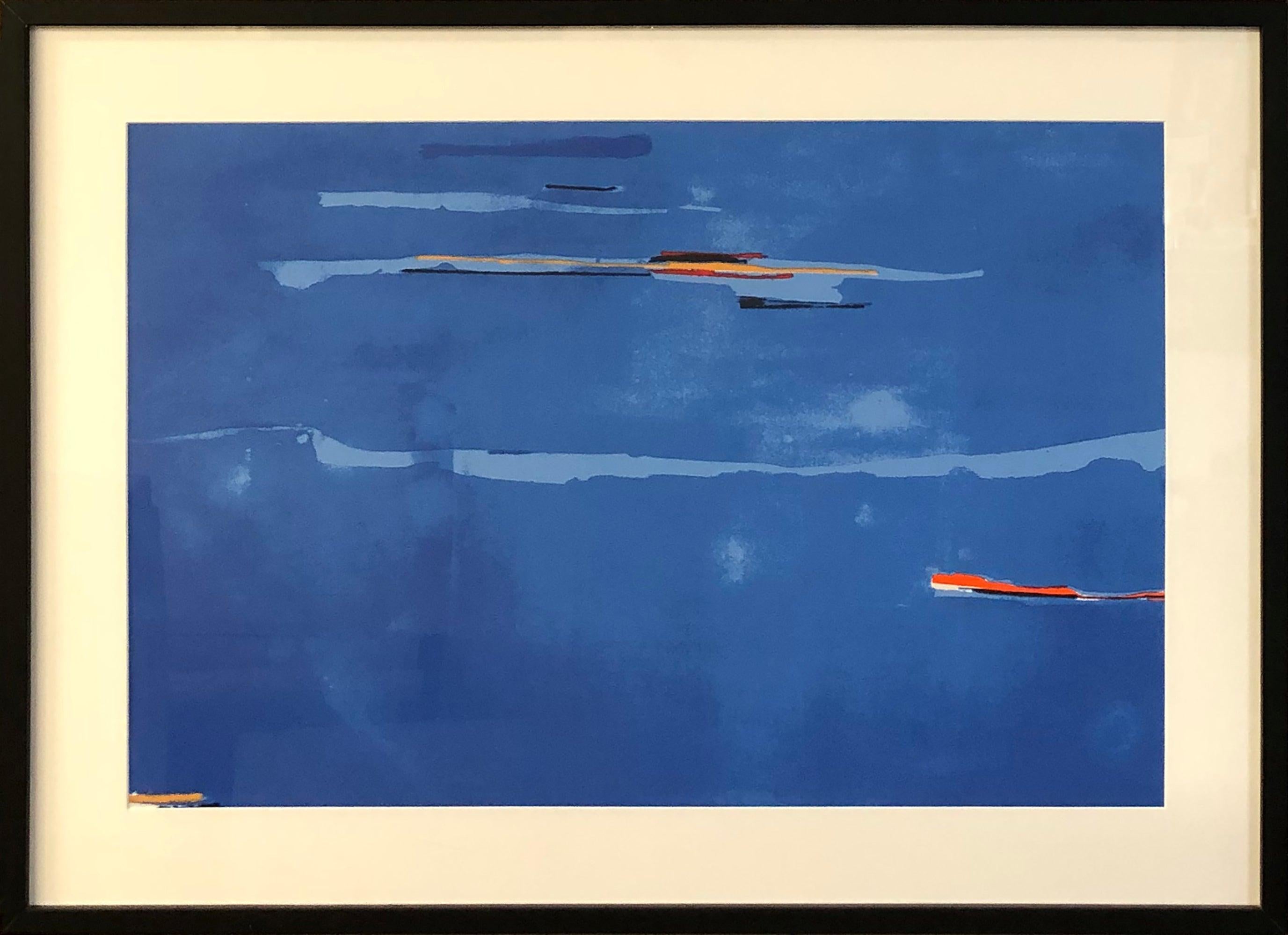 Silkscreen poster featuring Helen Frankenthaler’s Ocean Drive, a vibrant example of her signature lyrical abstraction and pioneering use of color. The piece is framed in a black wood frame with a 3/4-inch front profile and a 1 1/2-inch side profile,