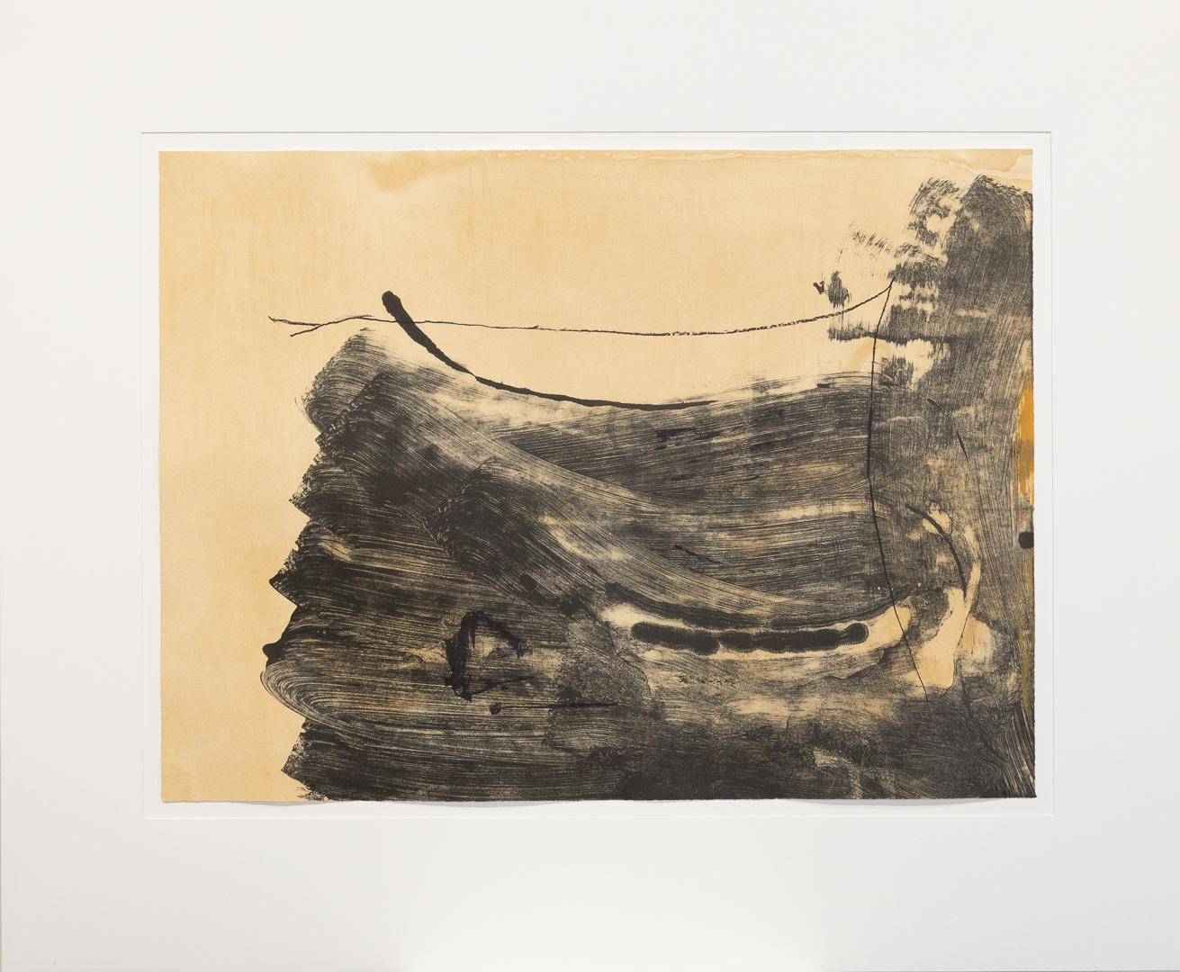 Helen Frankenthaler Abstract Print - "Ochre Dust" Aquatint, Lithograph, Black, Ochre, Pencil Signed 