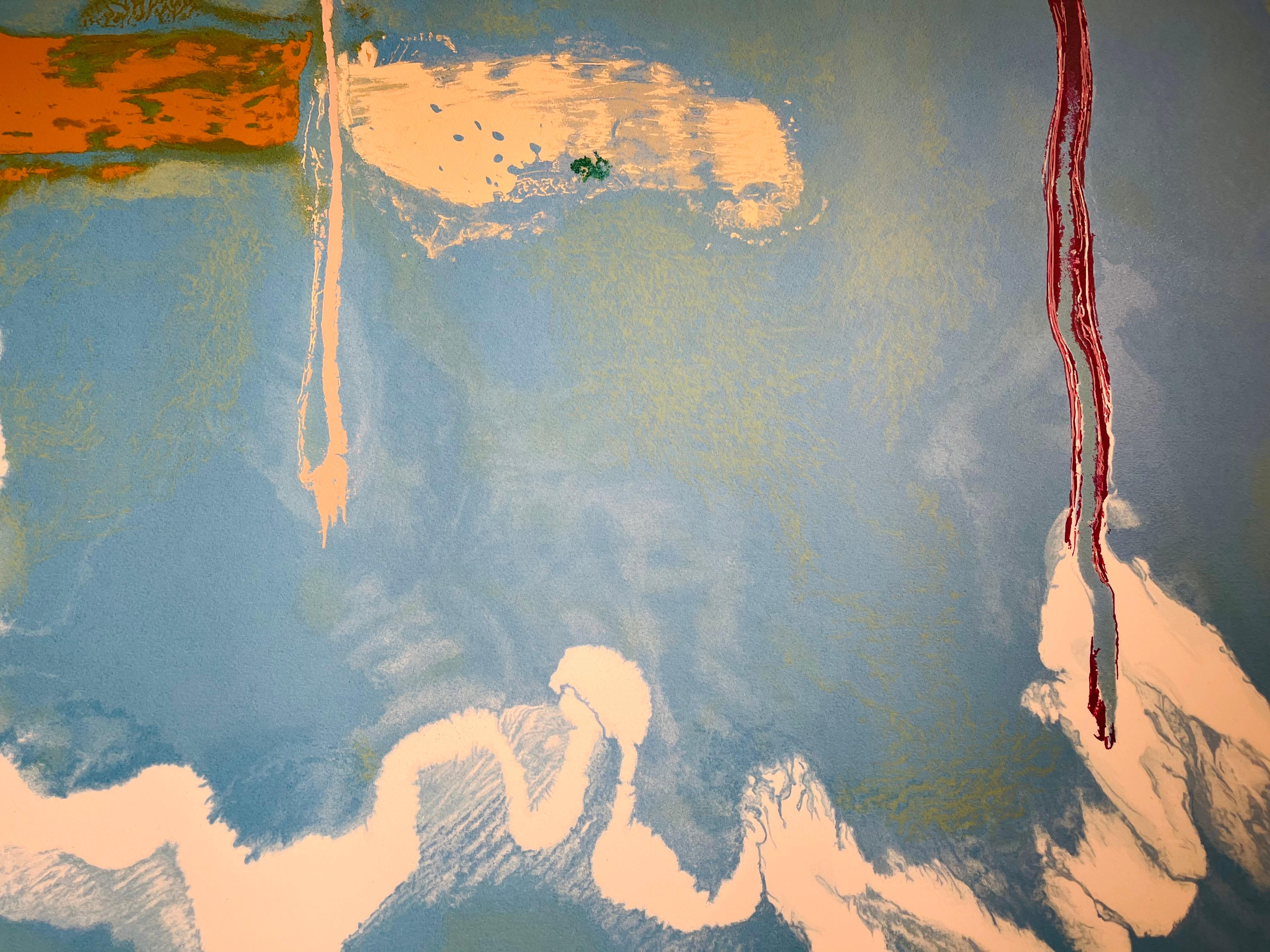 Helen Frankenthaler
Himmelsschrift, 1997
Signiert und nummeriert in Bleistift
Siebdruck in Farben auf Velinpapier
30 x 40
PP 4/6
Gedruckt bei Brand X
Marke x Stempel ist auf der Verso