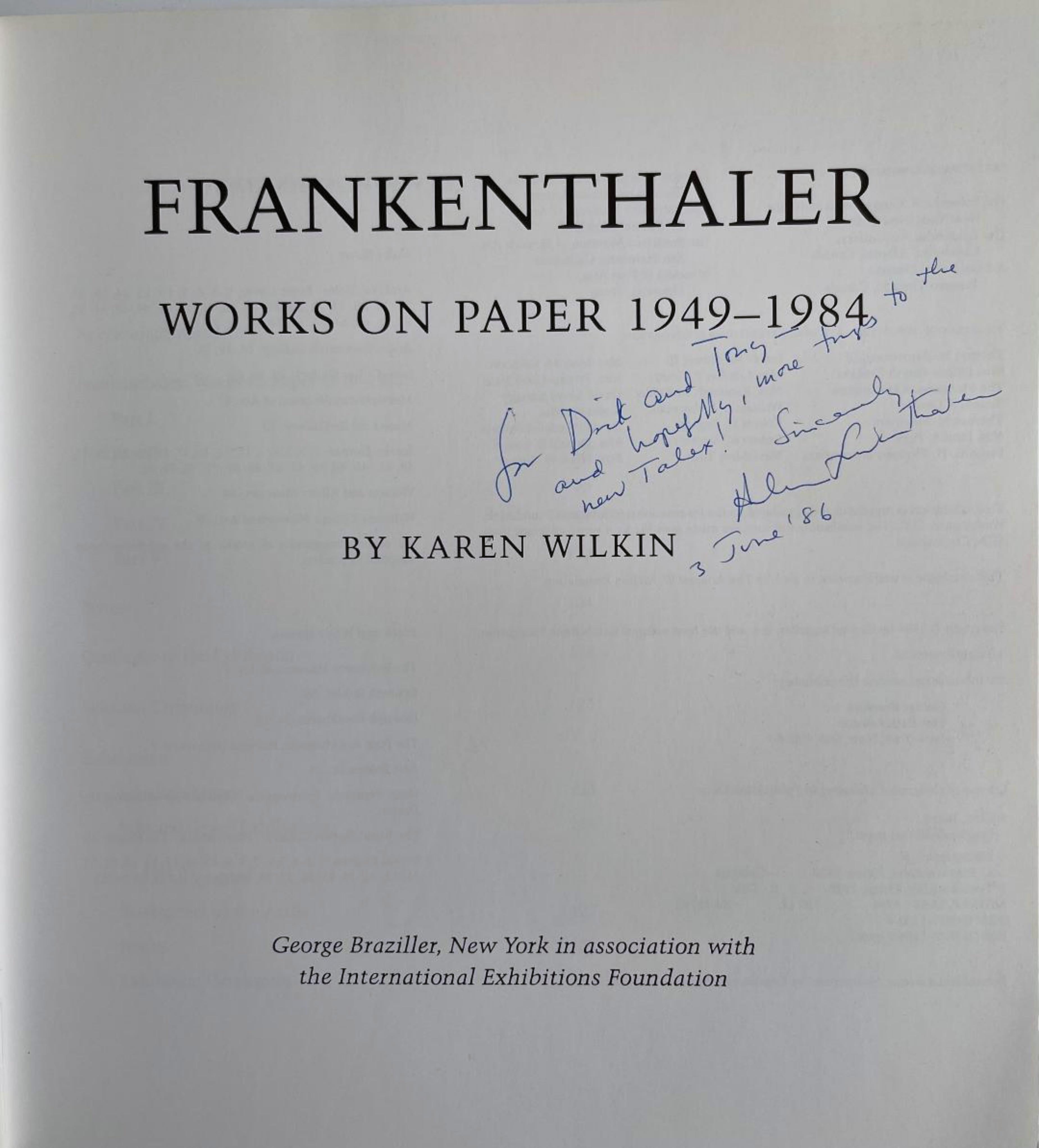 Book: Works on Paper 1949-1984 (Hand signed & inscribed by Helen Frankenthaler) For Sale 2
