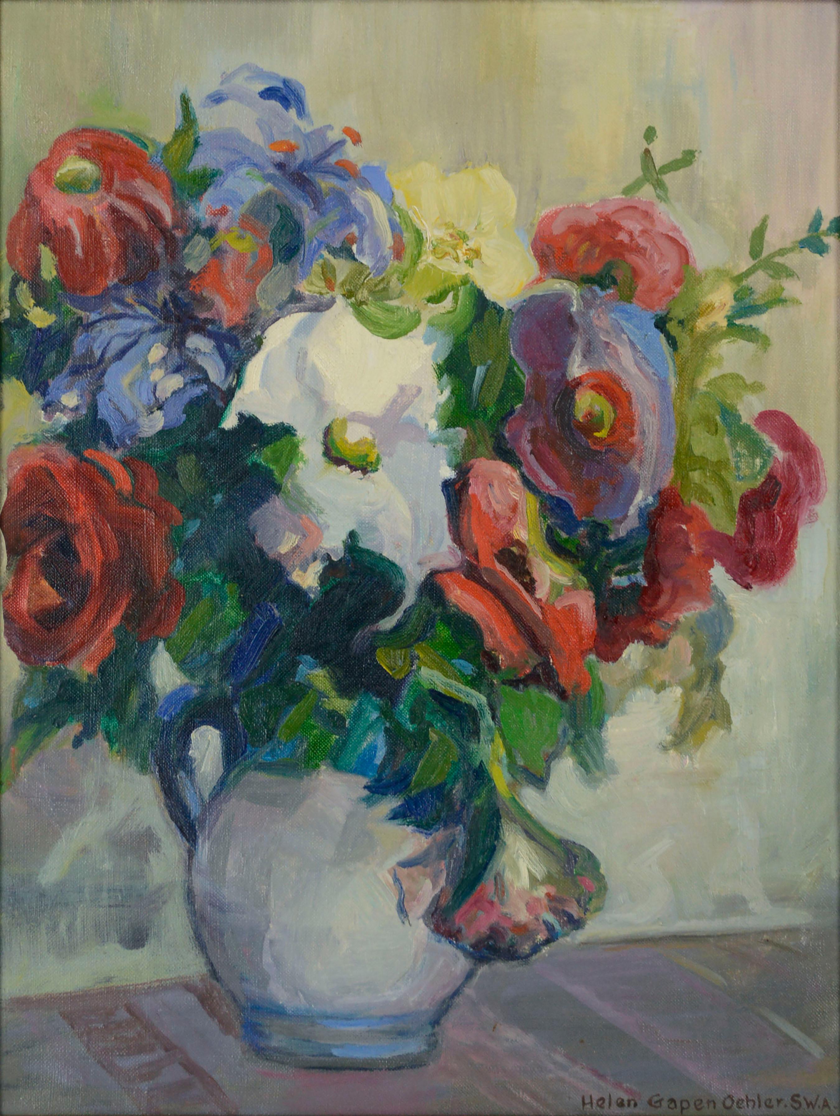 Bouquet de printemps, nature morte florale du milieu du siècle dernier  - Painting de Helen Gapen Oehler