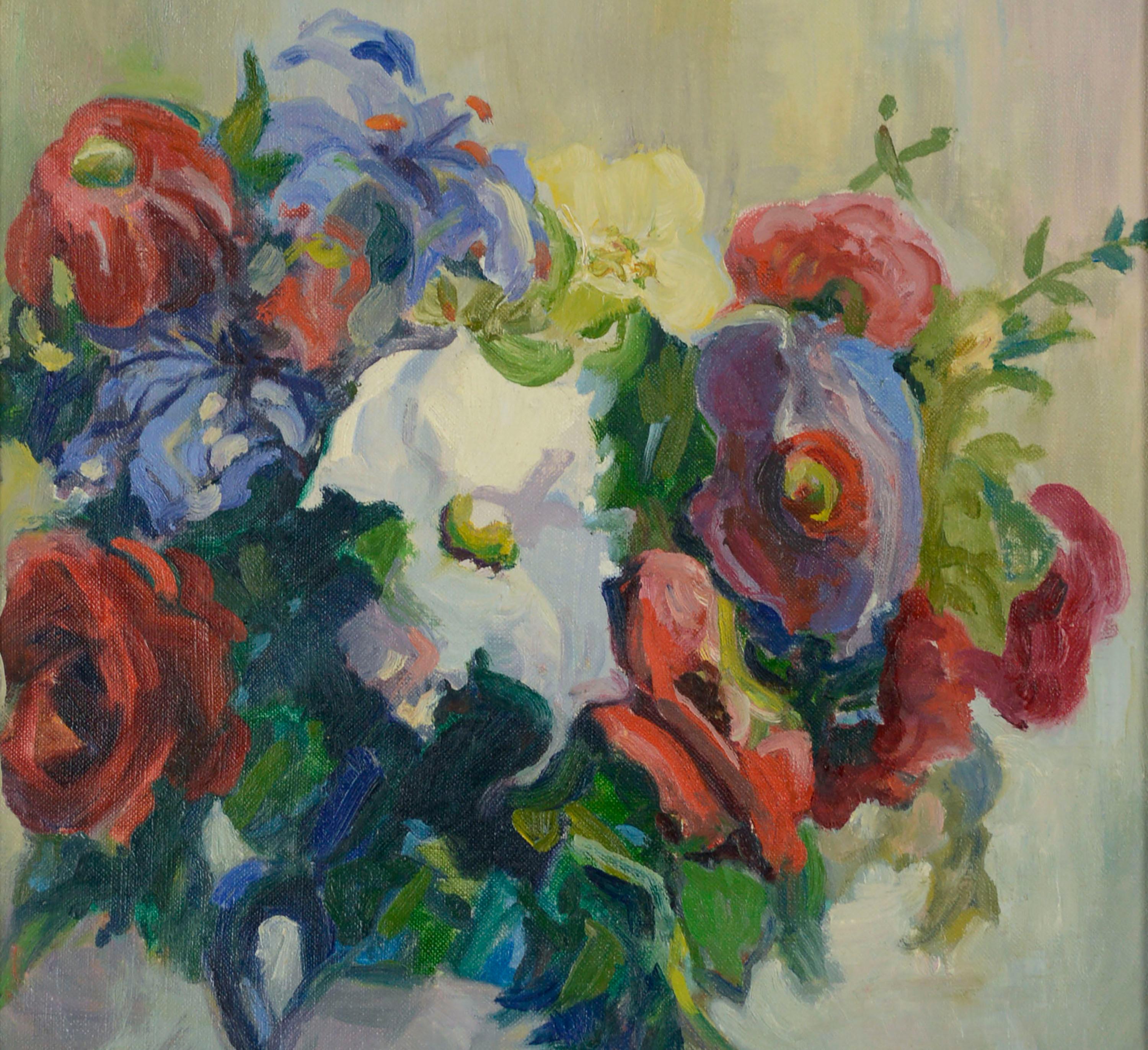 Bouquet de printemps, nature morte florale du milieu du siècle dernier  - Impressionnisme américain Painting par Helen Gapen Oehler