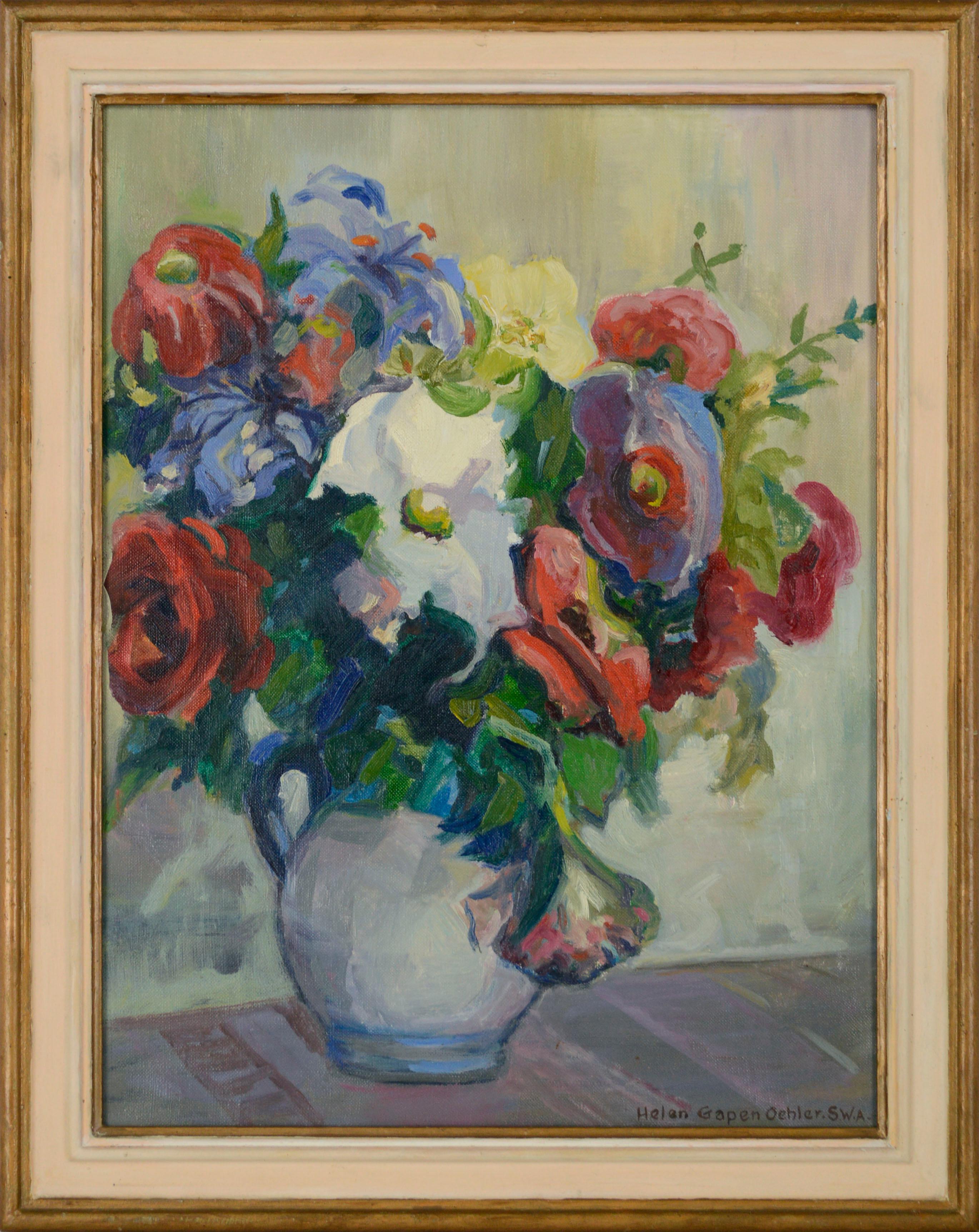 Still-Life Painting Helen Gapen Oehler - Bouquet de printemps, nature morte florale du milieu du siècle dernier 