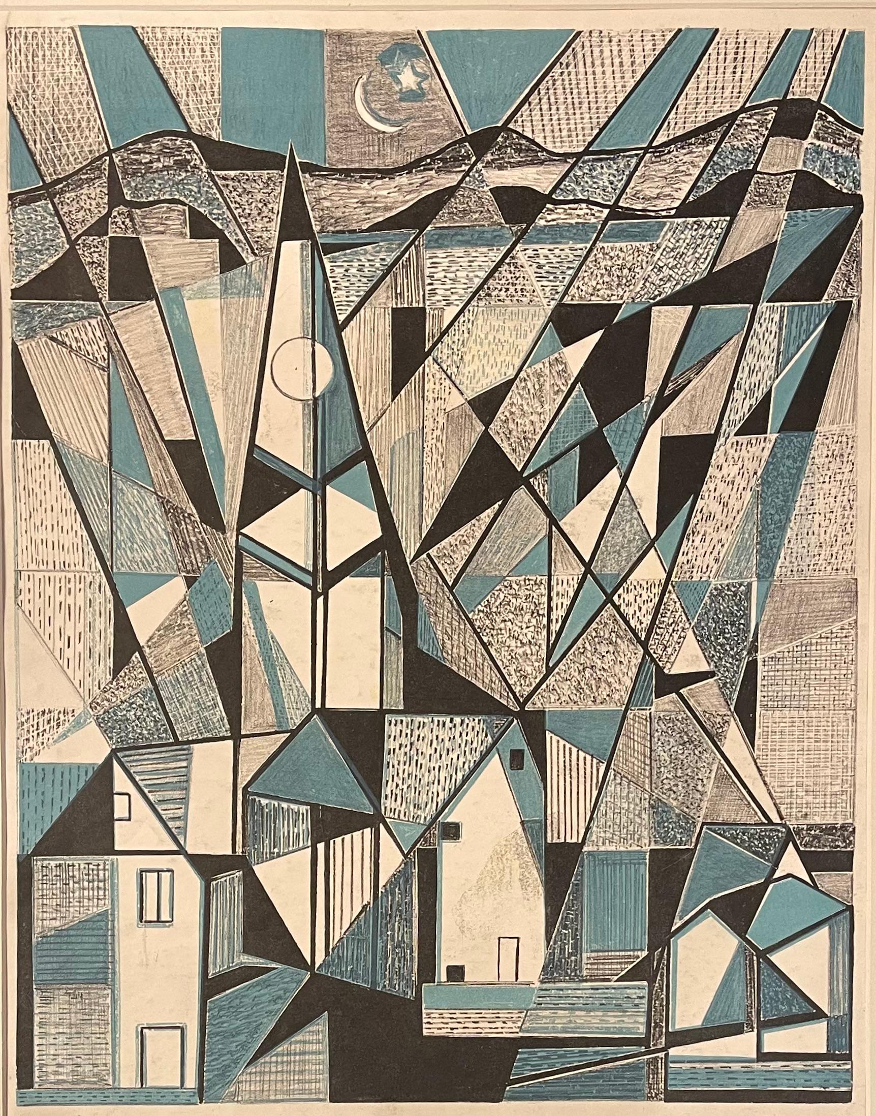 Helen Gerardia Abstract Print - COUNTRY CHURCH