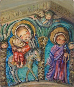 Scène de nativité figurative du milieu du siècle avec des figurines demmel, Gloria in Excelsis Deo