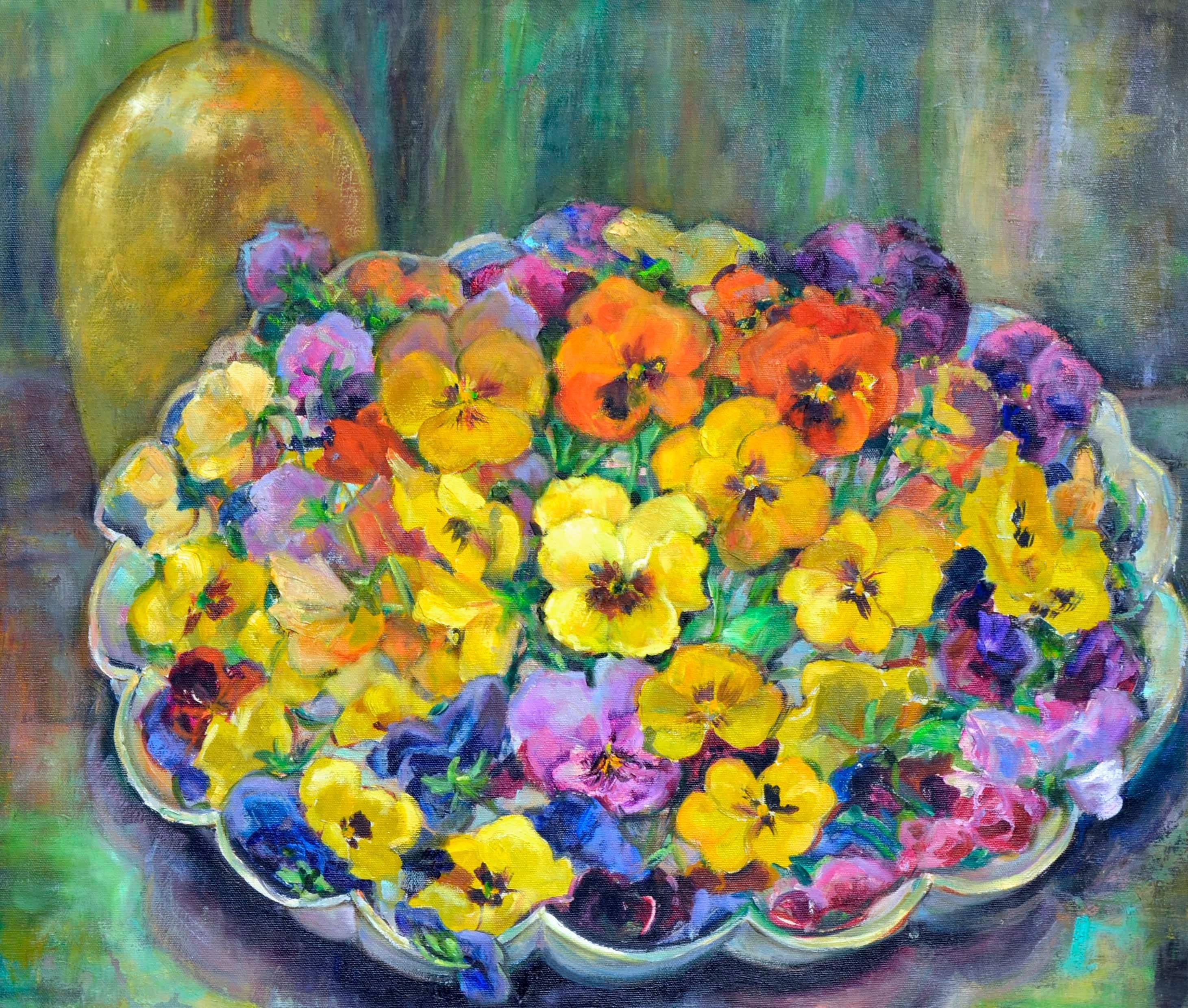 Pansies Still Life - Painting by Helen Enoch Gleiforst