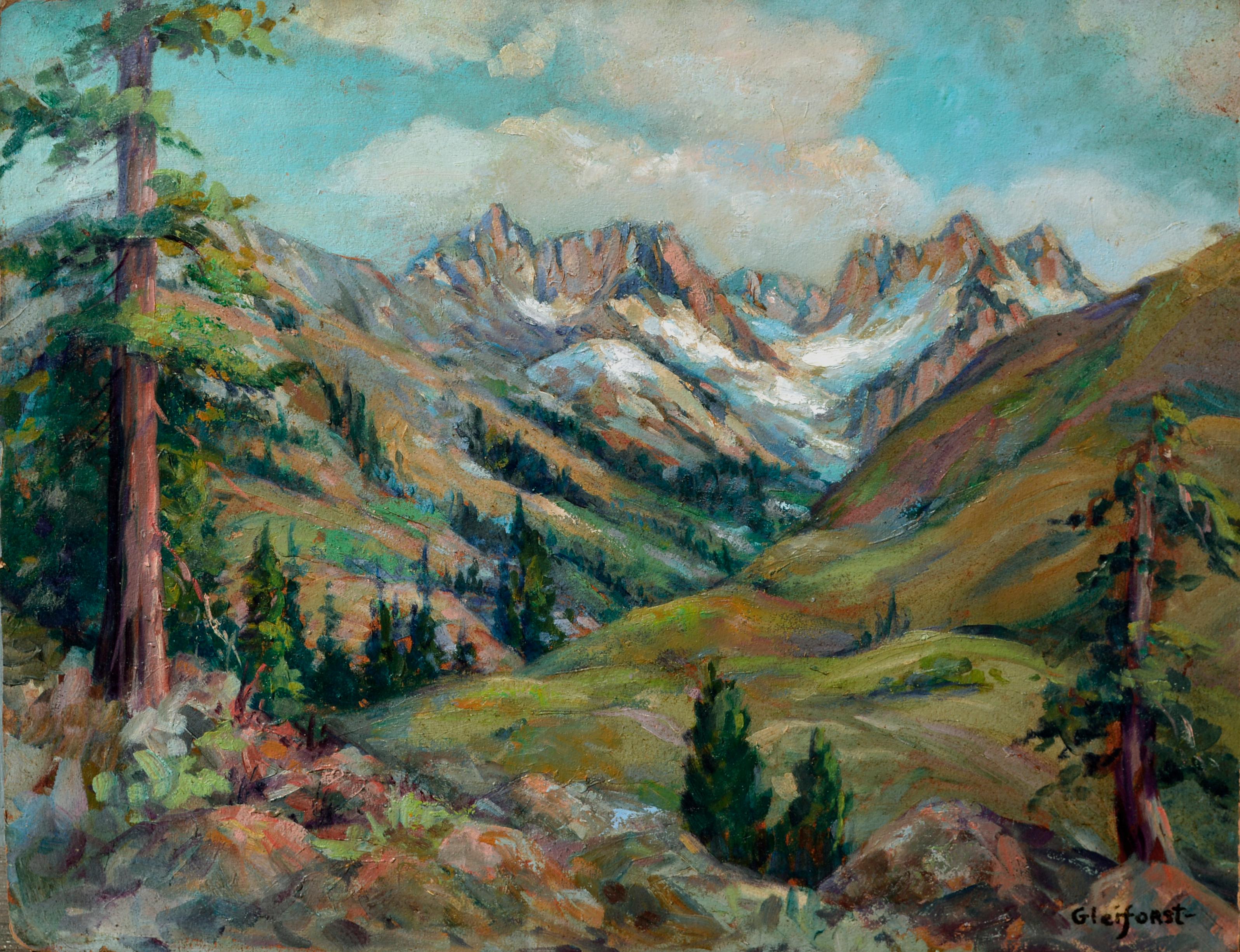 Mid Century Sierra Mountains and Redwoods Landscape