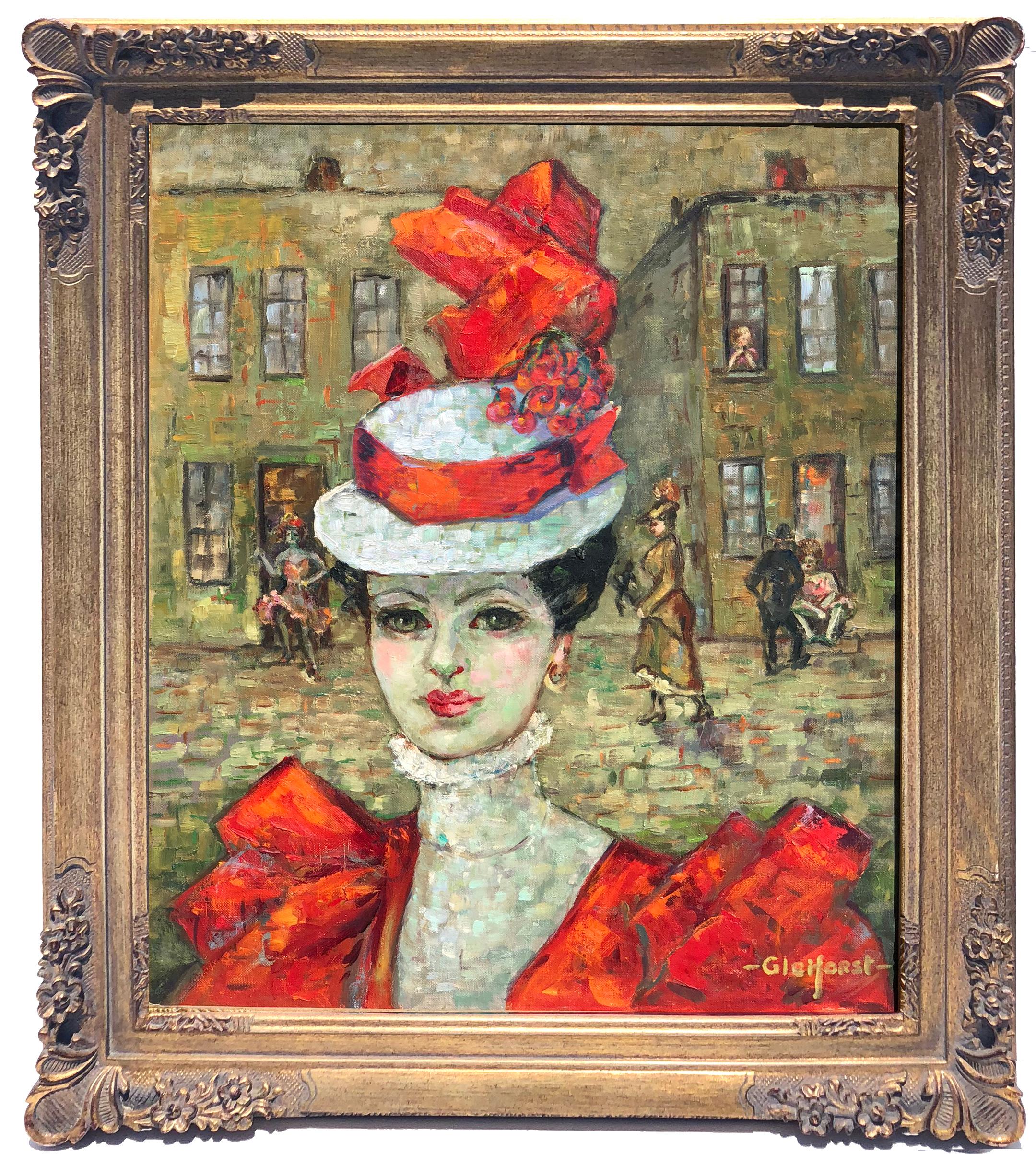 Helen Enoch Gleiforst Landscape Painting - Lady in Red Hat, Paris