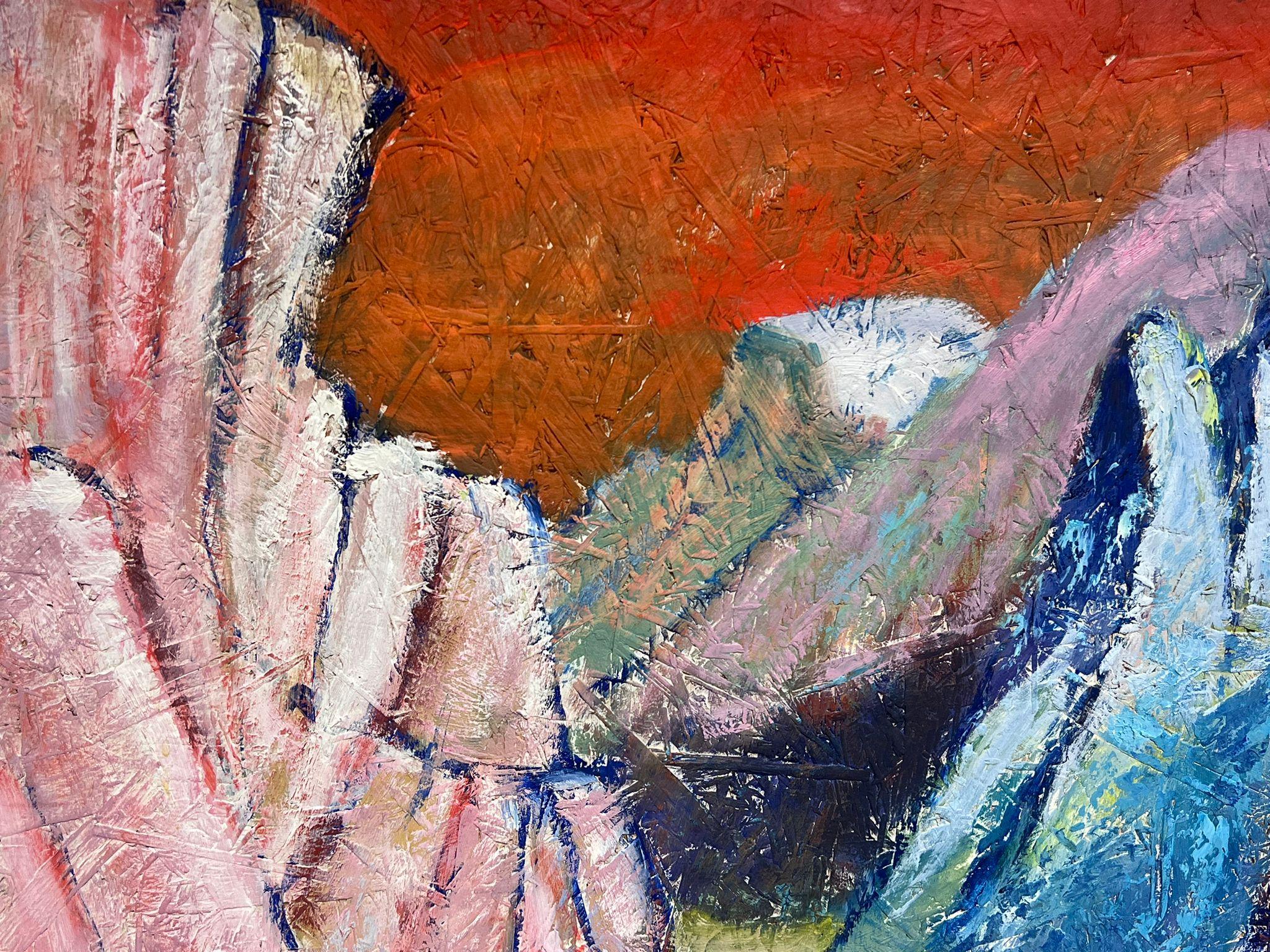 20th Century British Modernist Abstract Colourful Mountains Red Sky For Sale 3