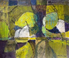 20th Century British Modernist Abstract Painting Green & Yellow Pears