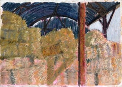 20th Century British Modernist Abstract Painting Prepared Hay Bails