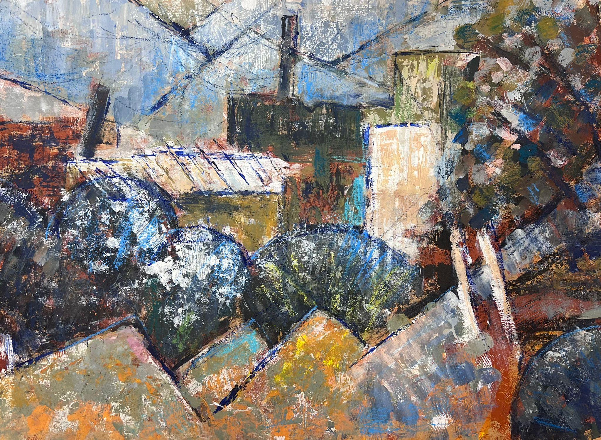 Town Abstract
by Helen Greenfield (British 20th century)
oil painting on thin board, unframed
board: 18 x 24 inches
condition: overall very good
provenance: all the paintings we have by this artist have come from their studio sale in England

Helen